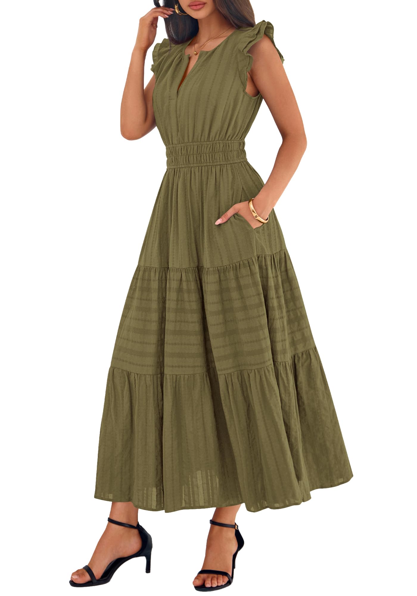 BTFBM Womens Summer Maxi Dress  Spring Boho Vacation Ruffle Flutter Short Sleeve A Line Tiered Flowy Dresses Pockets