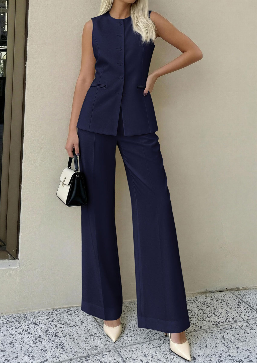 PRETTYGARDEN Women's 2 Piece Sets Summer  Work Clothes Sleeveless Blazer Vest Pants Suits Spring Business Casual Outfits