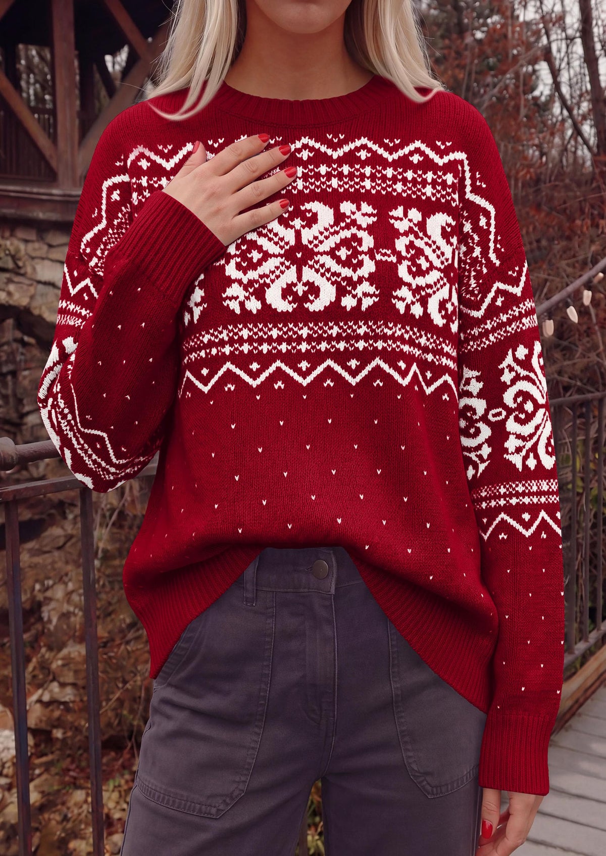 PRETTYGARDEN Women's Fair Isle Oversized Sweater | Relaxed Fit, Soft Cozy Knit, Long Sleeve Pullover, Crew Neck, Going Out Tops, Fall Holiday Outfits, Winter Fashion Clothing