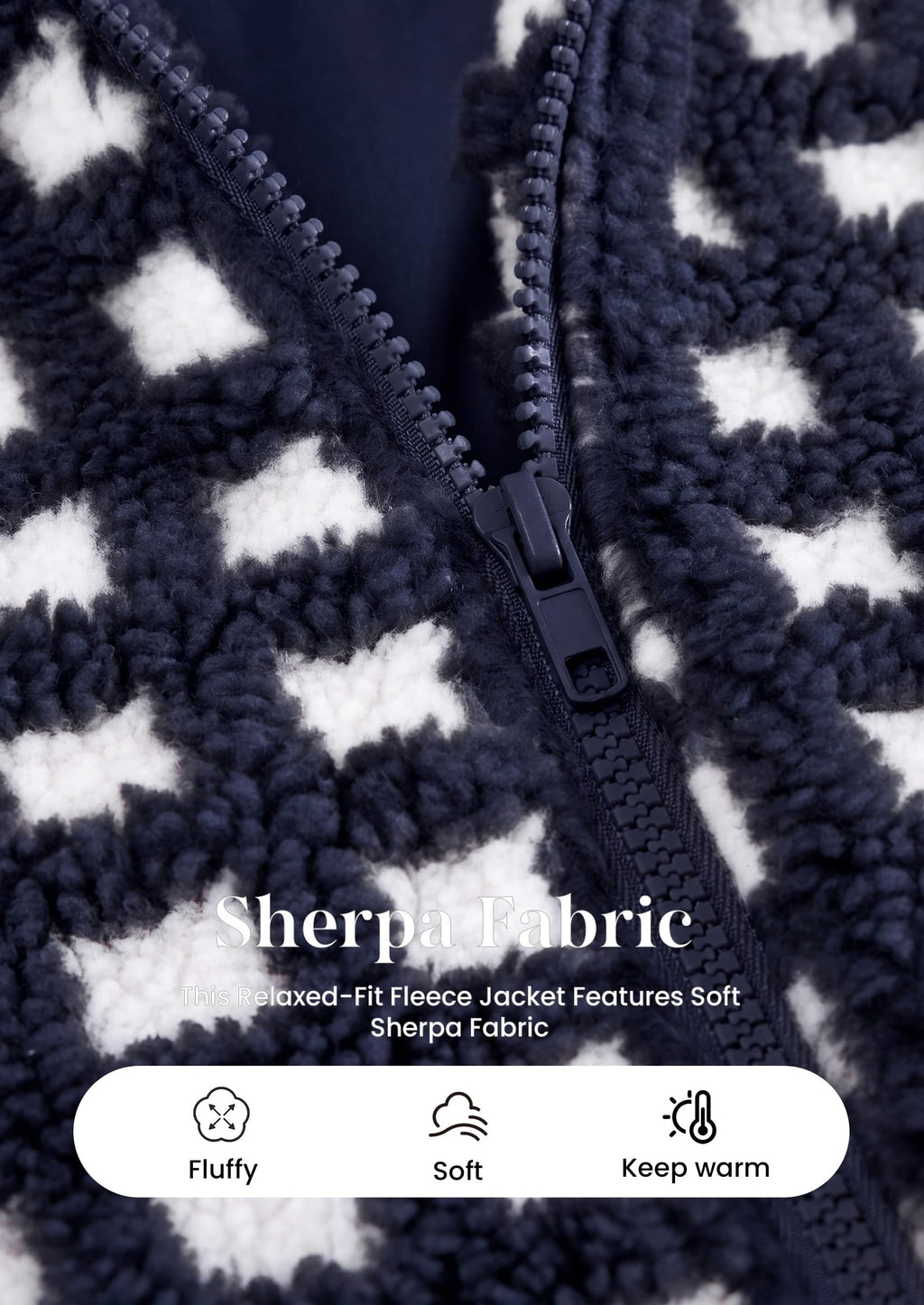 PRETTYGARDEN Women's Gingham Sherpa Fleece Jacket Plaid Cropped Teddy Coat Trendy Y2K Winter Jacket, Zip Up Stand Collar, Side Pockets, Fall Outfit for Casual Daily, Going Out, Streetwear, Outdoor