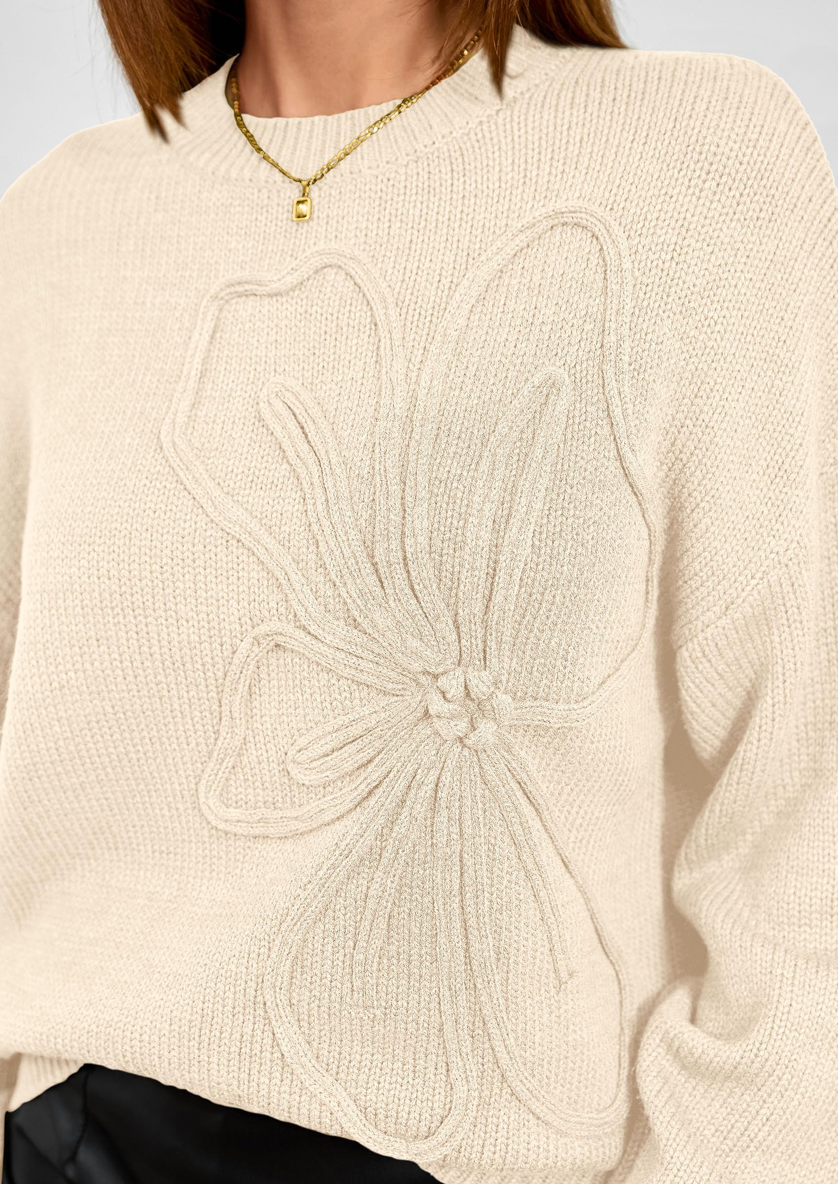 PRETTYGARDEN Womens Sweaters  Fall Fashion Long Sleeve Crewneck Floral Knit Pullover Sweater Tops Winter Clothes