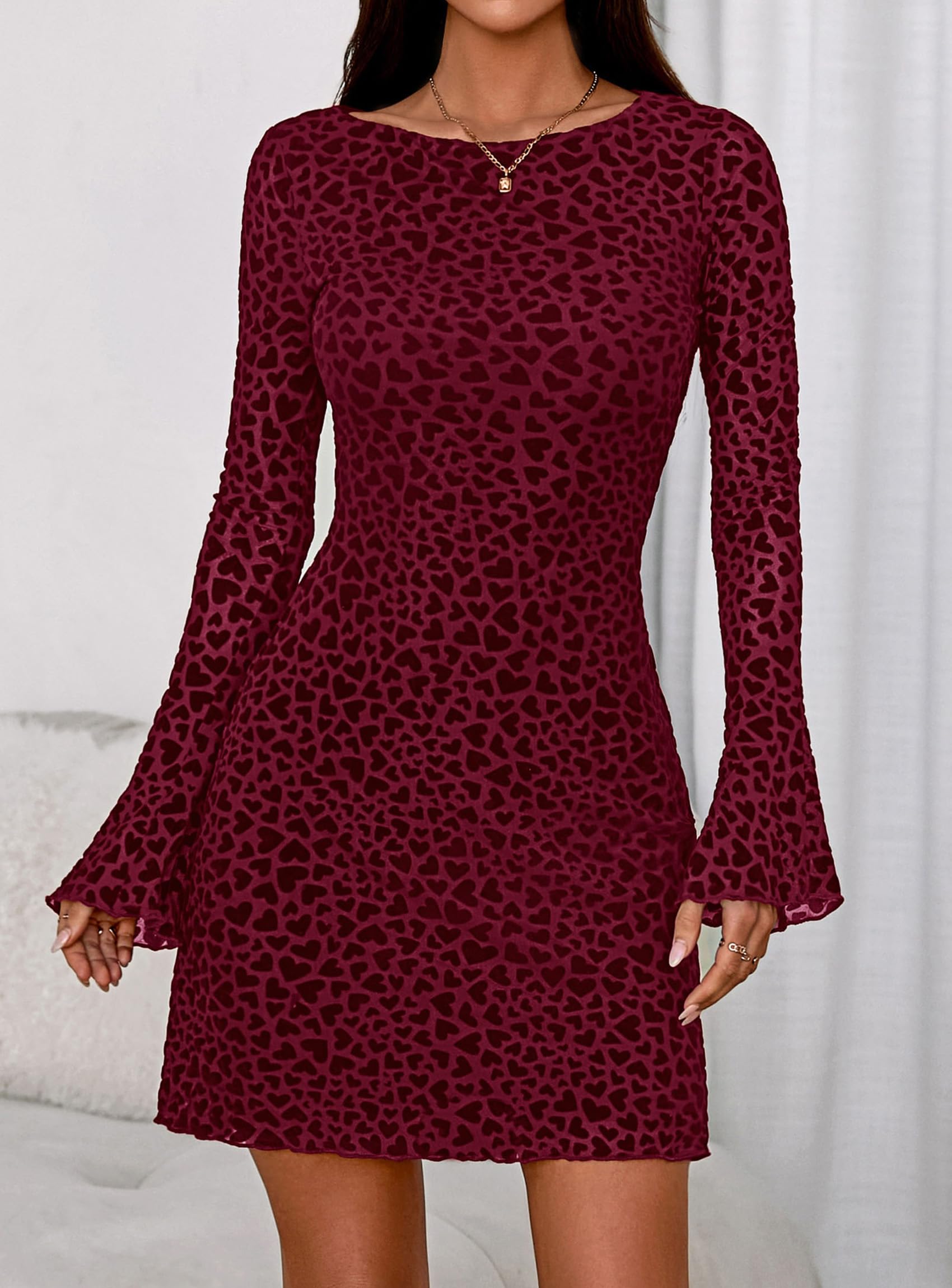 PRETTYGARDEN Women's Fall Fashion Floral Long Sleeve Mini Dress Mesh Bodycon Short Party Date Night Going Out Dresses