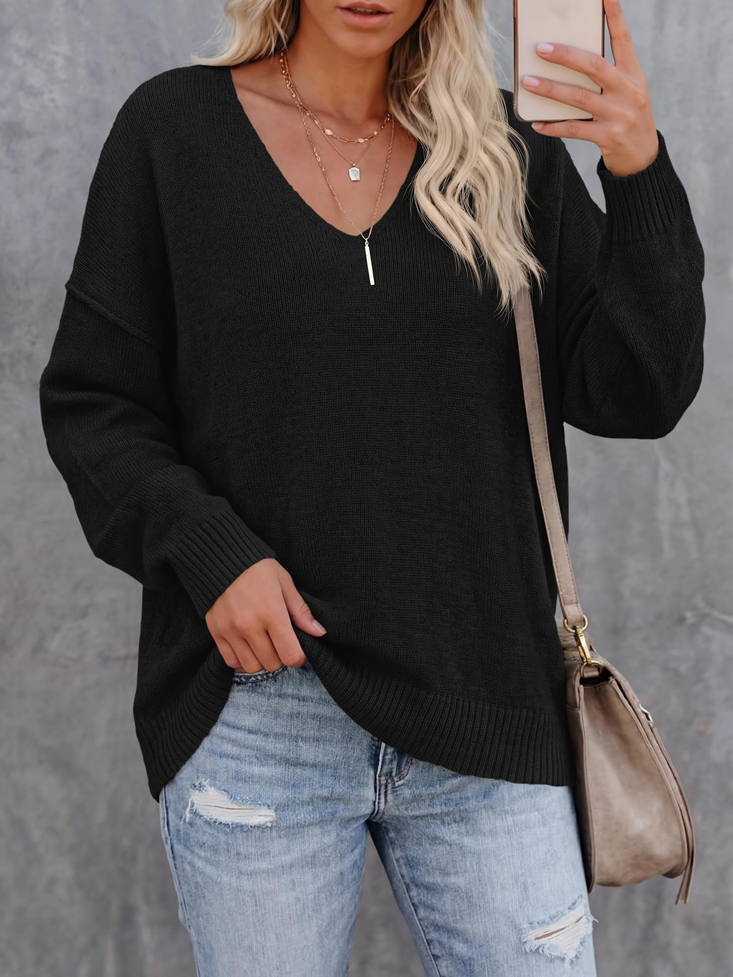 BTFBM Women's Loose Knitted Casual Sweaters | V Neck,Long Sleeve Sweater,Slouchy Pullover Tops,Fall Winter Clothes