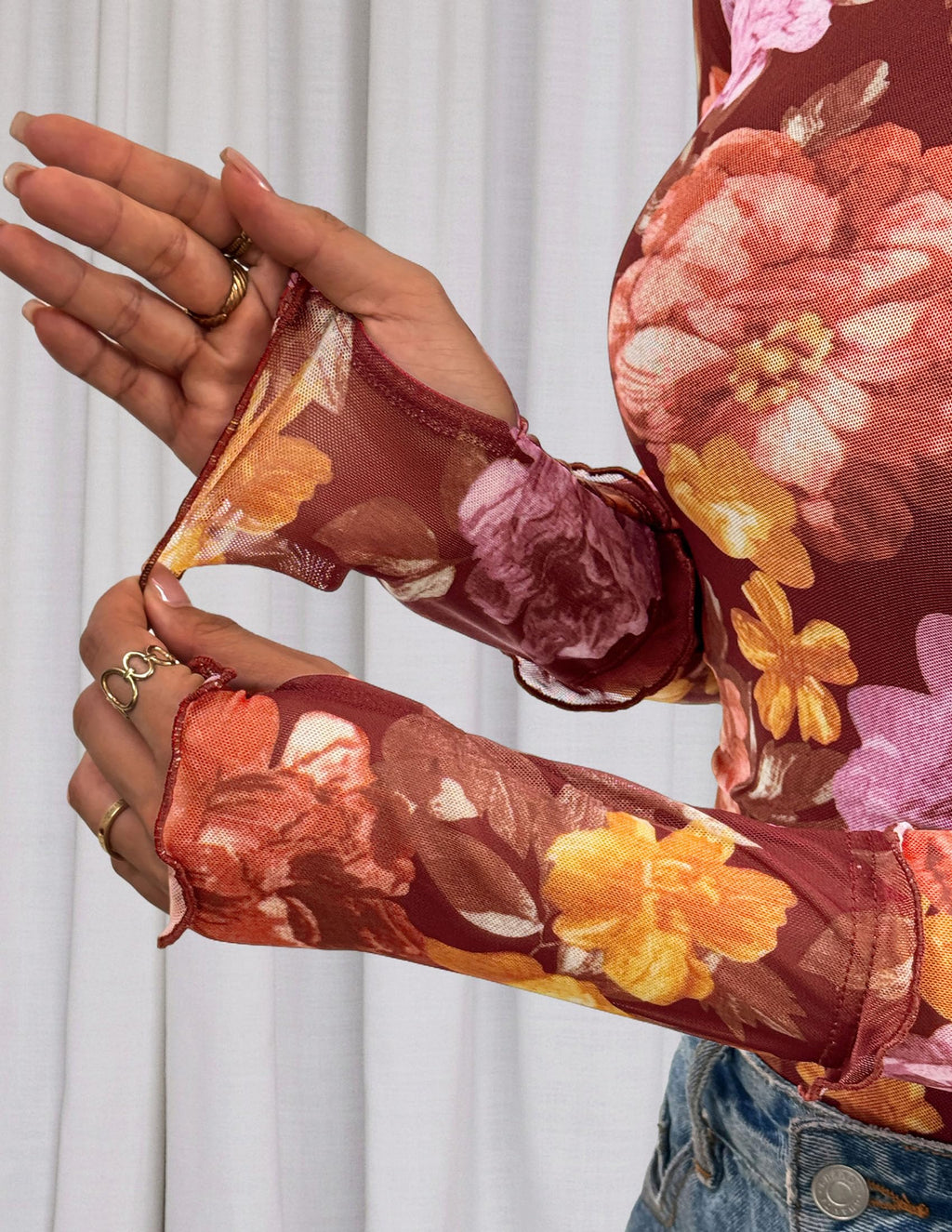 PRETTYGARDEN Womens Fall Mesh Floral Blouses Long Sleeve Going Out Tops Slim Fitted Shirts Date Night Outfits