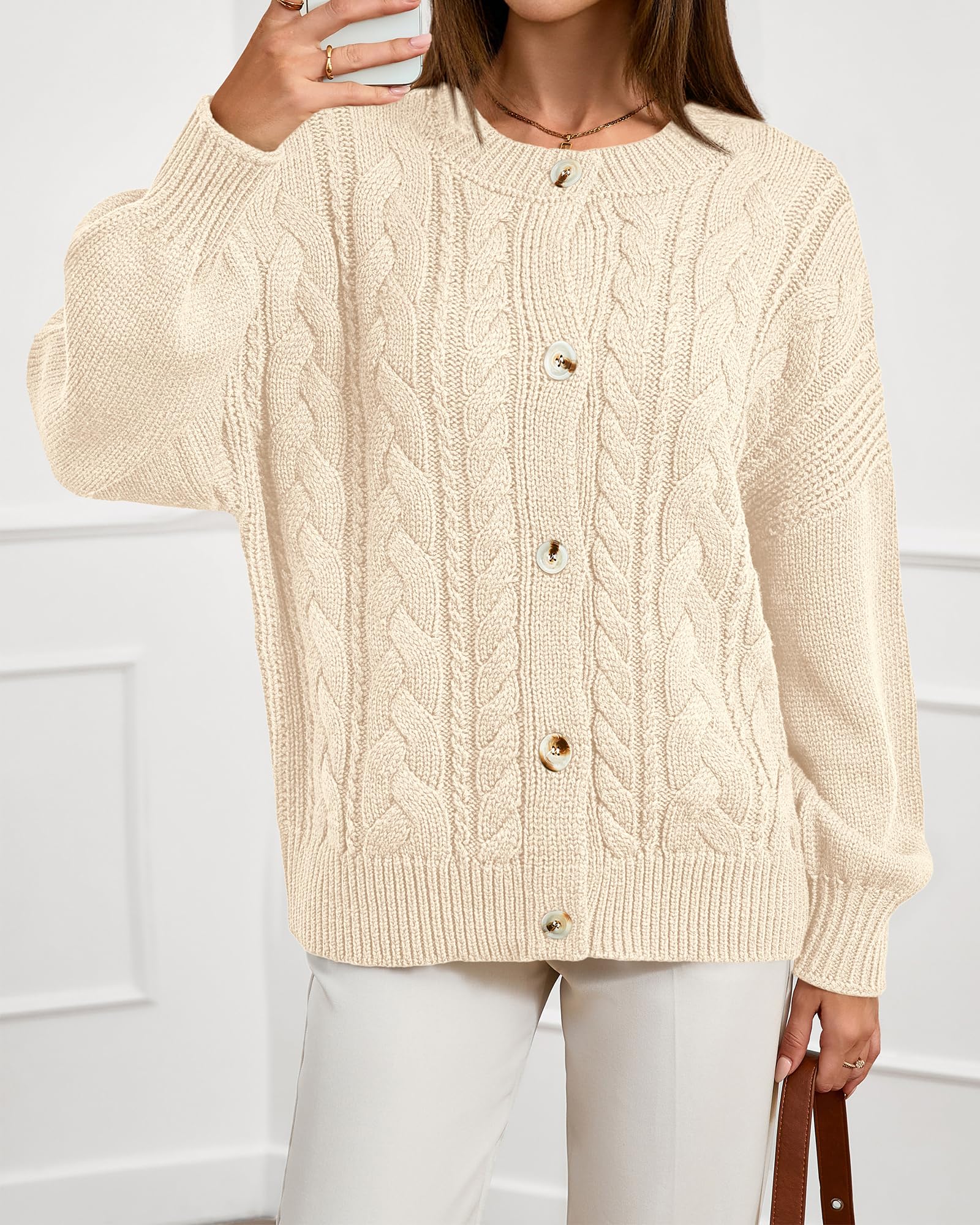 FreshPretty Chunky Cardigan Sweaters for Women Fall Fashion Button Long Sleeve Loose Cable Knit Winter Coats Outerwear