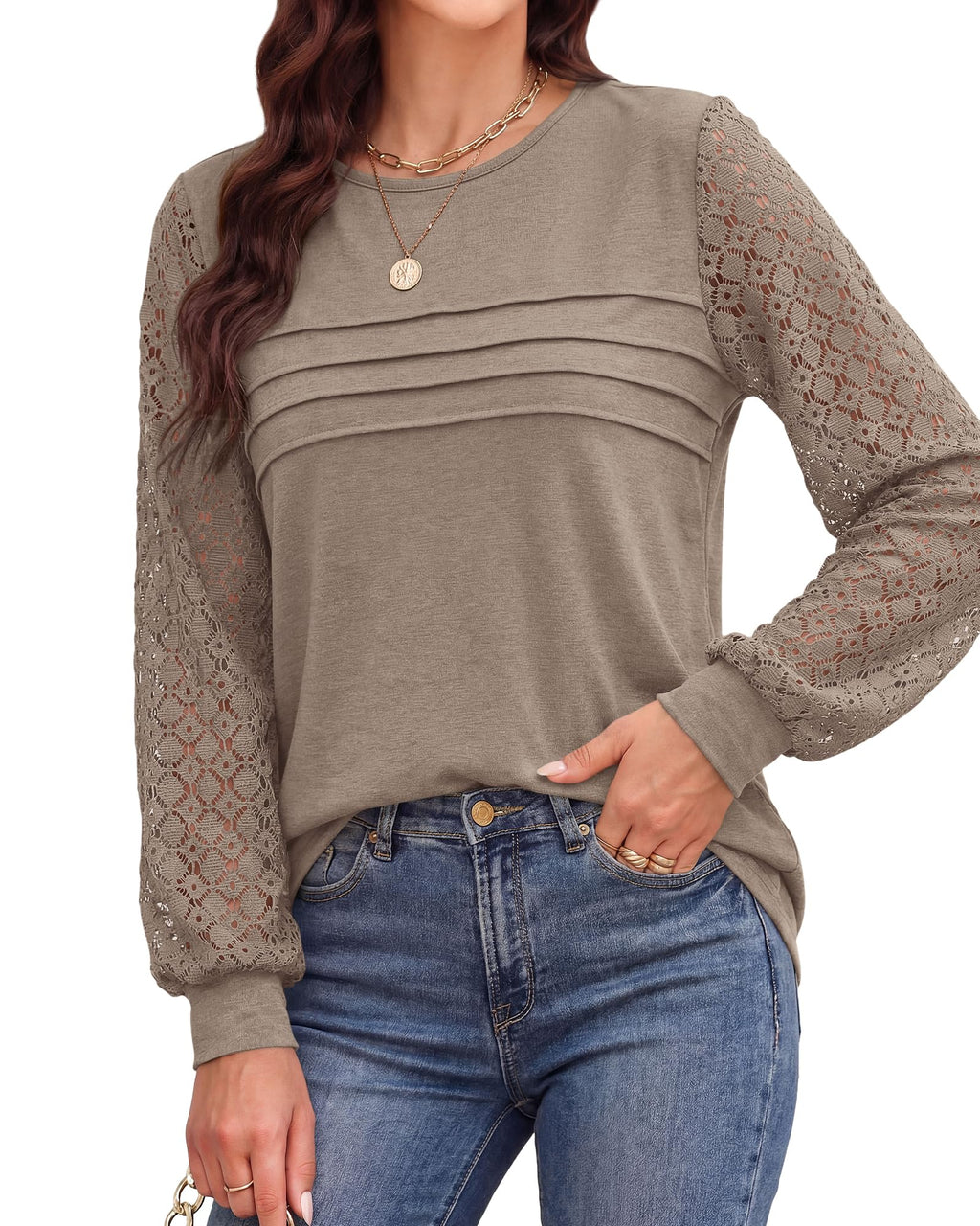 BTFBM Women's Long Sleeve Shirts Dressy Lace Fall Tops Trendy Business Casual T-Shirts Cute Work Outfits Blouses