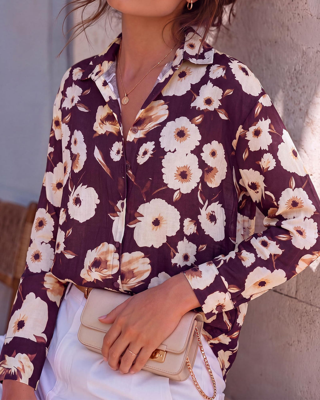 BTFBM Womens Blouses Dressy Casual Floral Long Sleeve Shirts Polka Dot Tops Classic Lapel Collar,Button Cuffs,V Neck Button Down Shirt,Business Casual Outfits,Early Fall Fashion Clothing Trendy