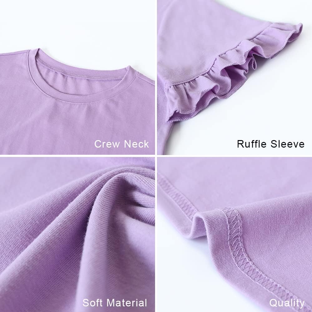PRETTYGARDEN Women's Short Sleeve Casual T Shirts Summer Ruffle Plain Round Neck Loose Fit Tee Blouse Tops