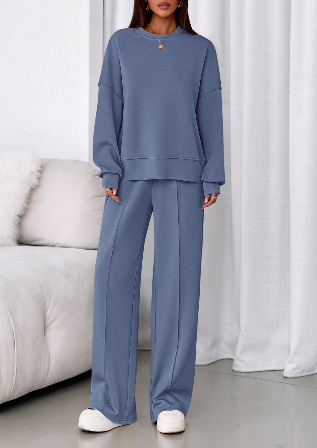 PRETTYGARDEN 2 Piece Sets For Women Fall Trendy Long Sleeve Sweatshirt Wide Leg Pants Loungewear Set Matching Sweatsuit