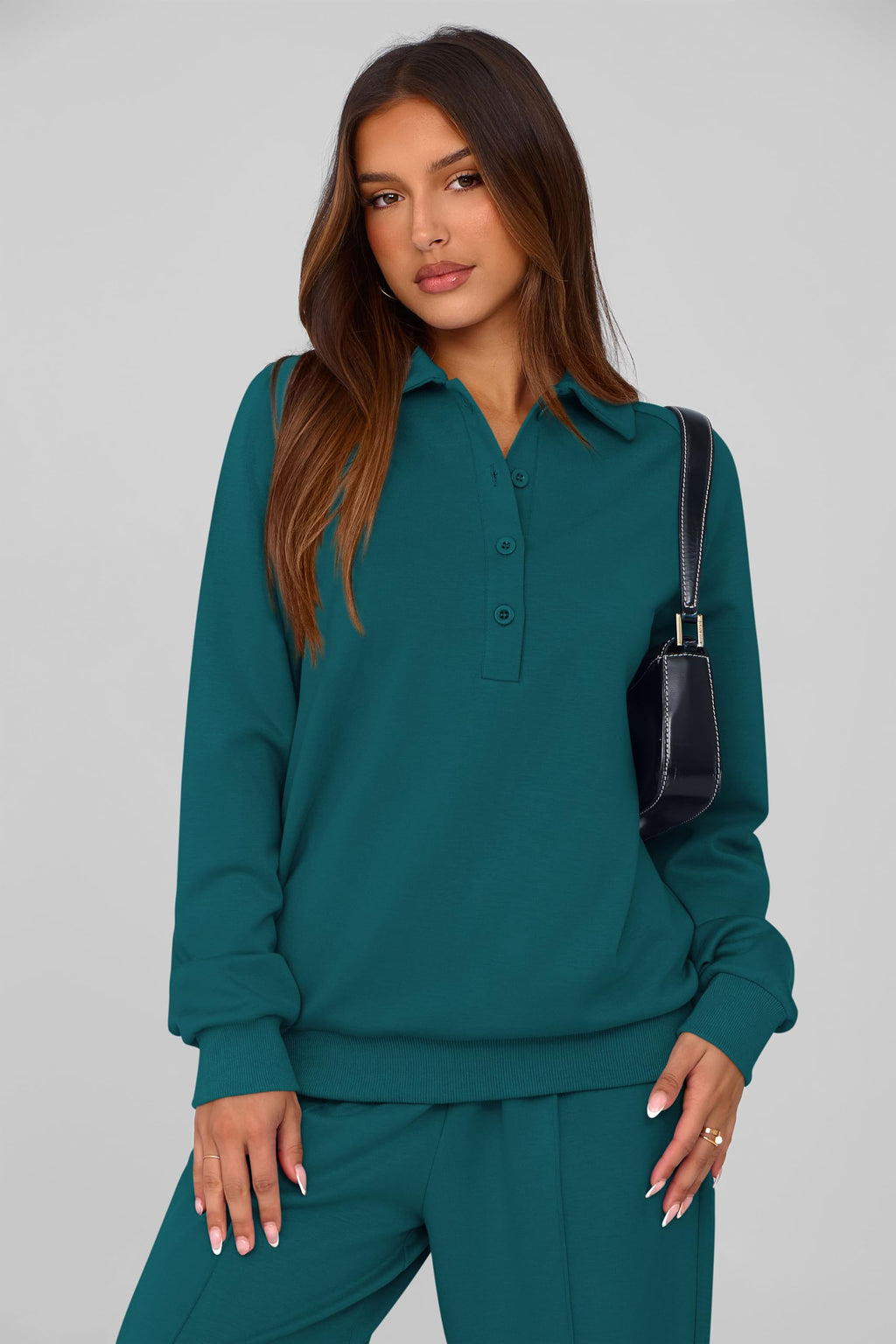 PRETTYGARDEN Women Fall 2 Piece Outfits Sweatsuits Lounge Sets Quarter Button Long Sleeve Sweatshirt, Wide Leg Sweat Pants, Casual 2 Piece Sets Tracksuit, Airport Travel Outfits for Women