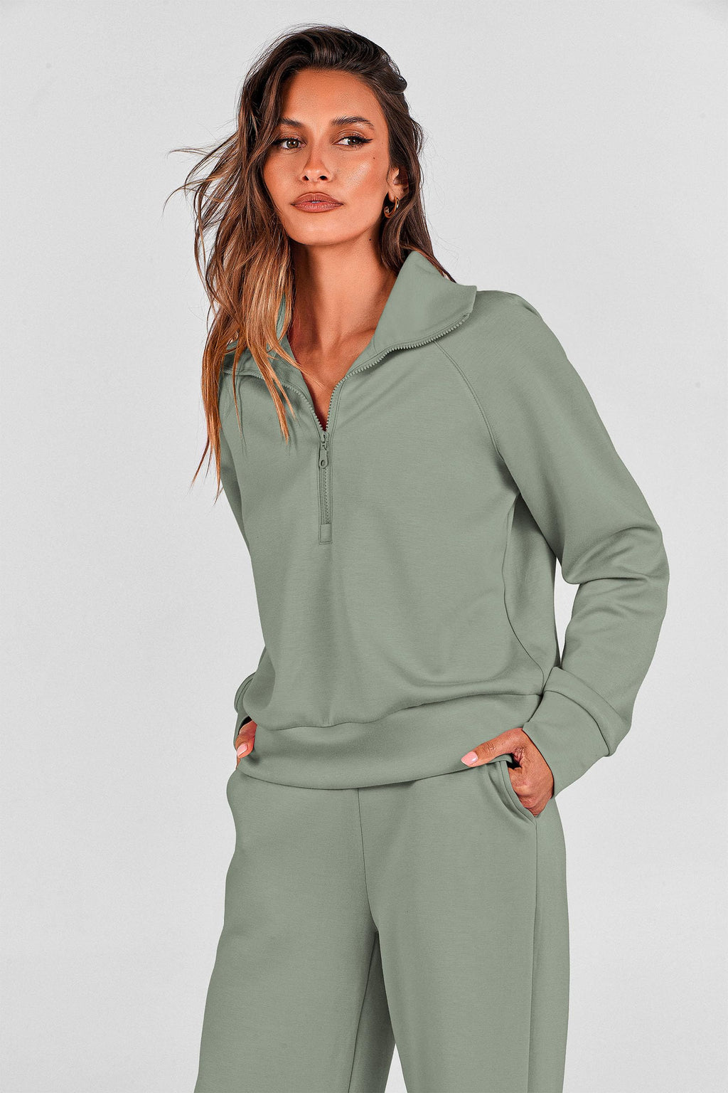 PRETTYGARDEN Women's 2 Piece Outfits Casual Lapel Half Zip Sweatshirts and Wide Leg Pants Tracksuit Sets