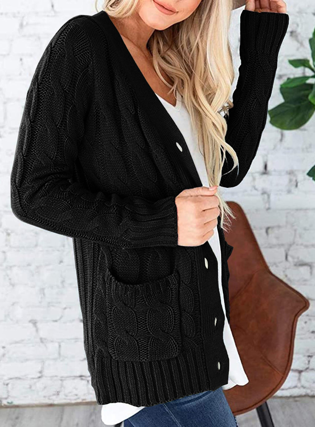 PRETTYGARDEN Women's Open Front Cardigan Sweaters Fall Fashion Button Down Cable Knit Chunky Winter Clothing Outerwear Coats