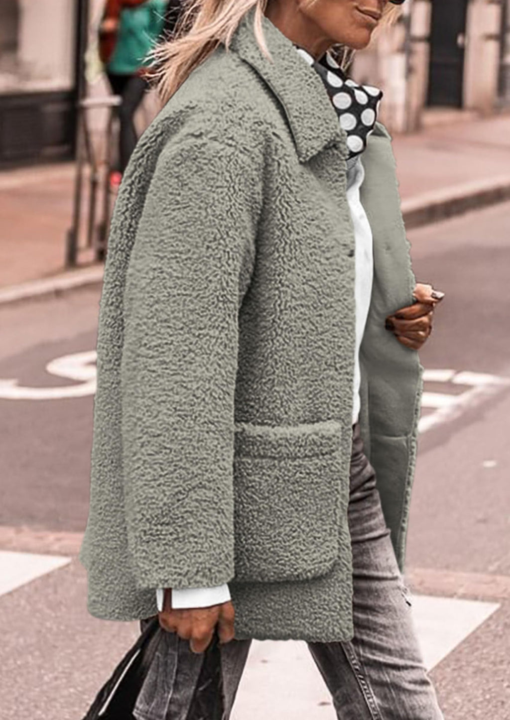 PRETTYGARDEN Women's Winter Faux Fur Coats Long Sleeve Lapel Button Down Pockets Fleece Sherpa Jacket Casual Trendy Outerwear