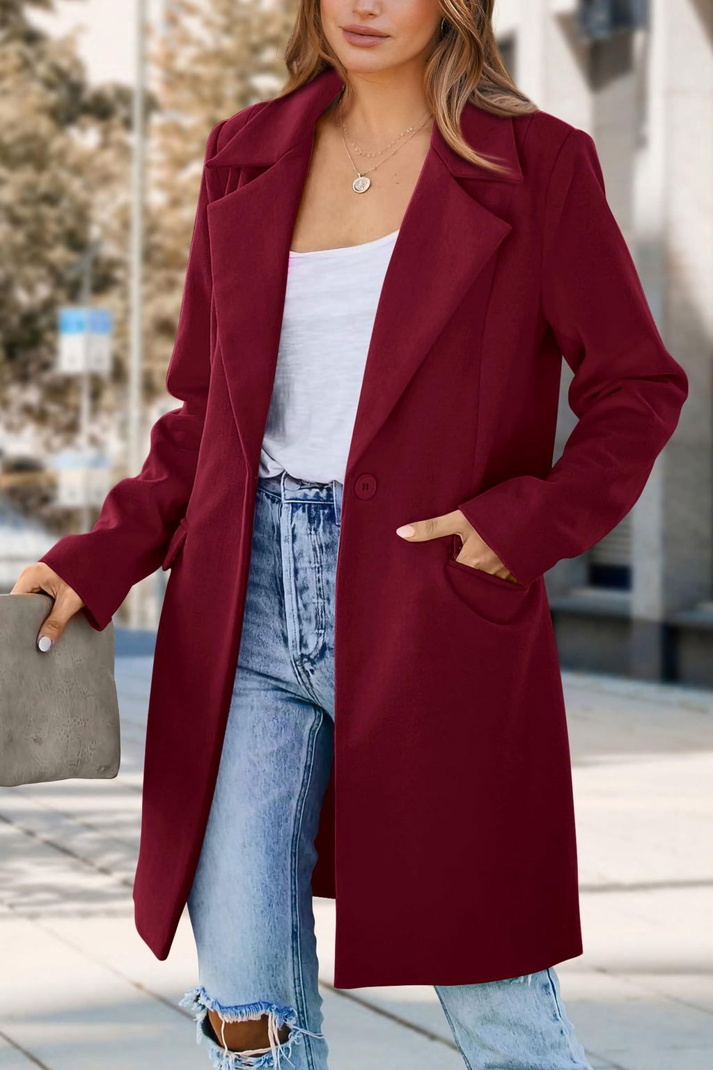 PRETTYGARDEN Women's Spring Fall Long Blazer Jackets Long Sleeve Lapel Pockets Loose Fit Work Casual Blazers Outerwear