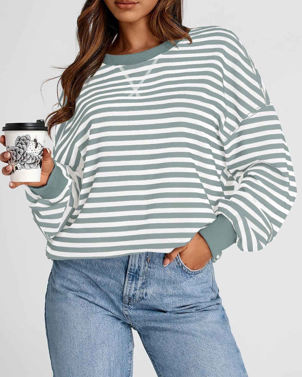 BTFBM Sweatshirt For Women Summer Crewneck Long Sleeve Oversized Striped Pullover Tops Y2K Clothes Workout Shirt