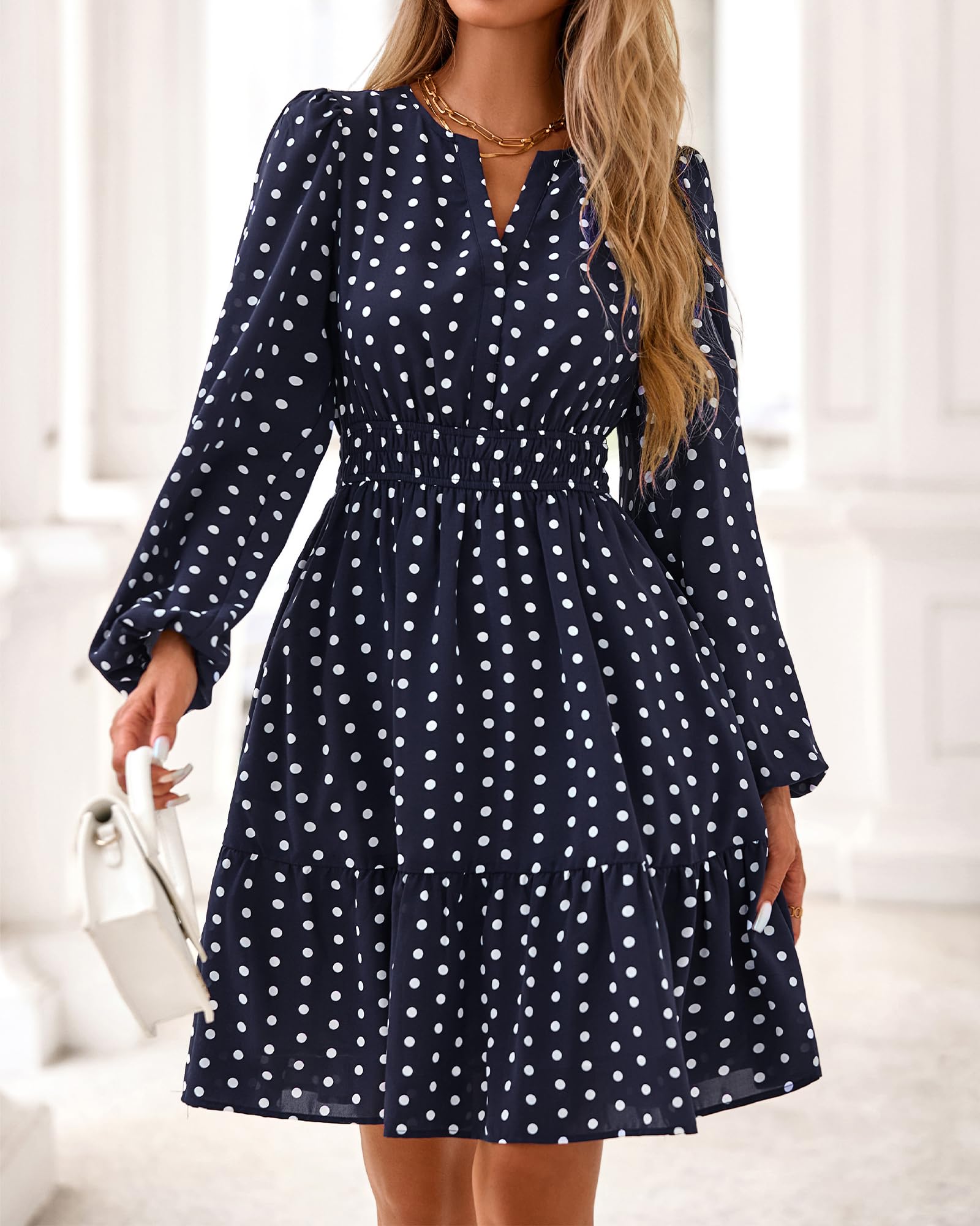 BTFBM Spring Dresses for Women Mini Long Sleeve Elastic Waist Summer Vacation Outfits Floral Wedding Guest Dress