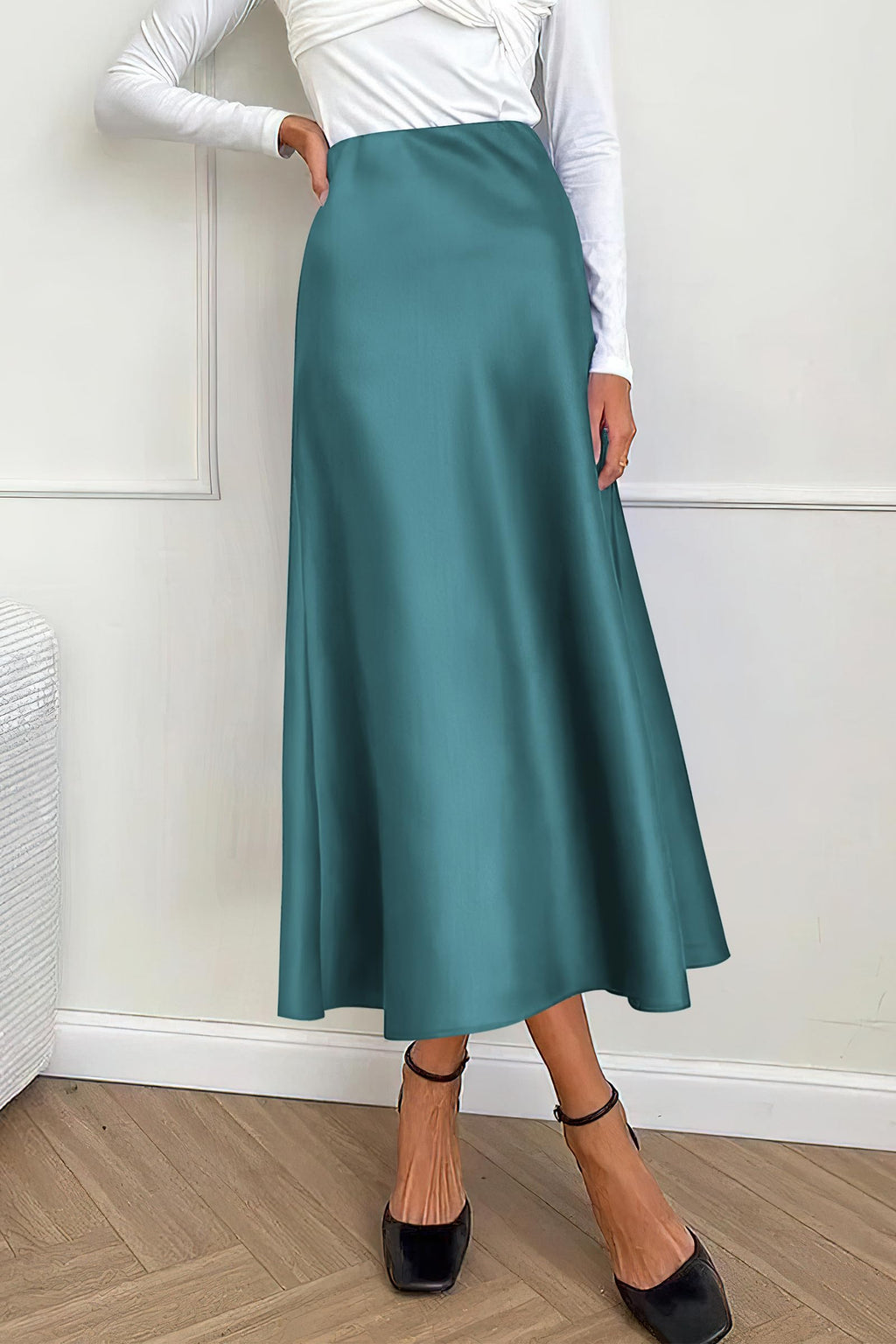 PRETTYGARDEN Women's Satin Skirts Dressy Casual Fall High Waisted Cocktail Wedding Flowy Elegant A Line Midi Skirt