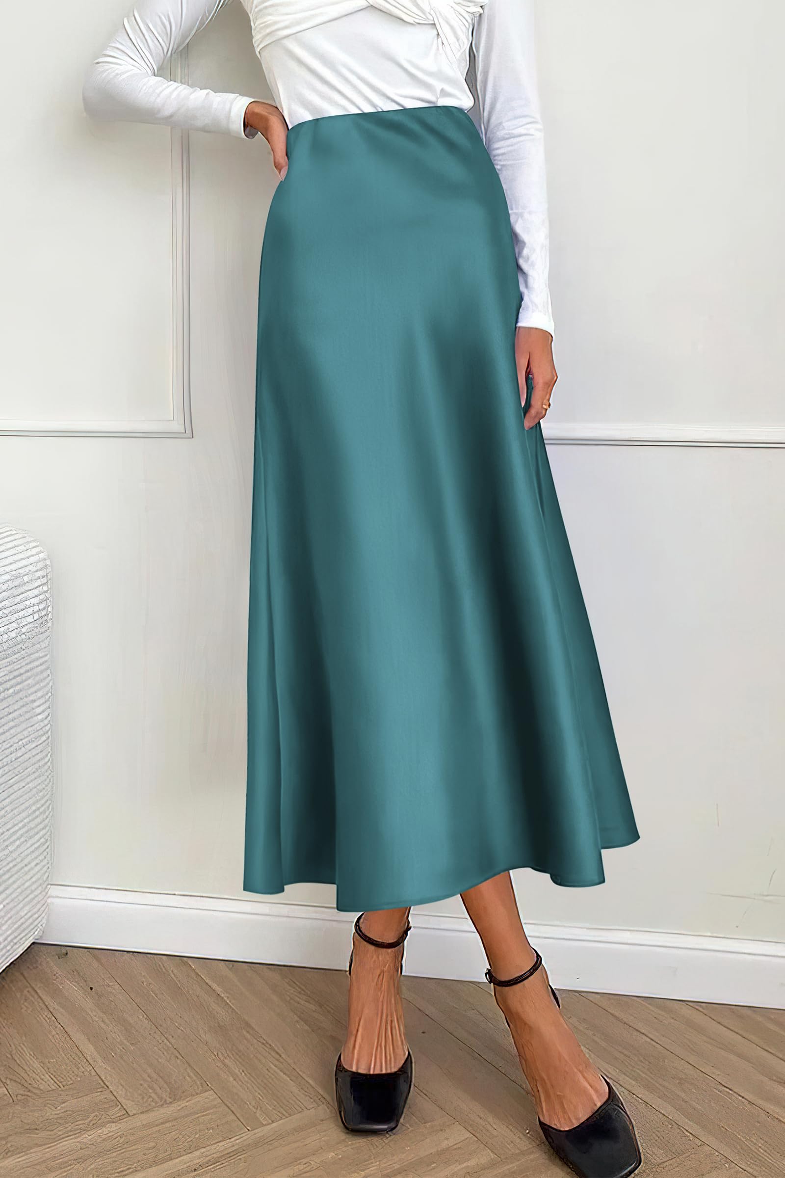 PRETTYGARDEN Women's Satin Skirts Dressy Casual Fall High Waisted Cocktail Wedding Flowy Elegant A Line Midi Skirt