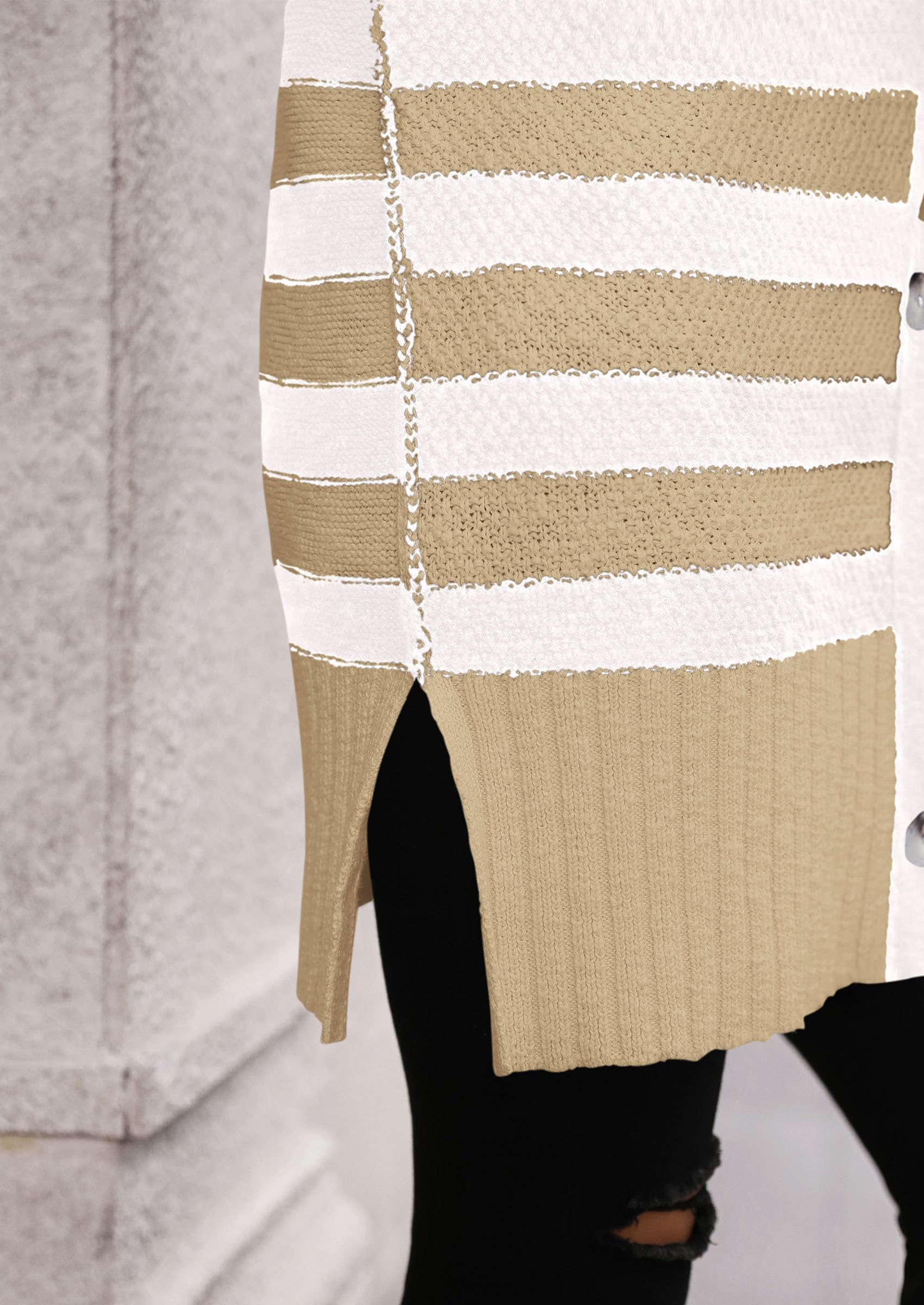 PRETTYGARDEN Women's Winter Striped Cardigan Sweaters Long Sleeve Button Down Open Front Chunky Knit Oversized Sweater Coat