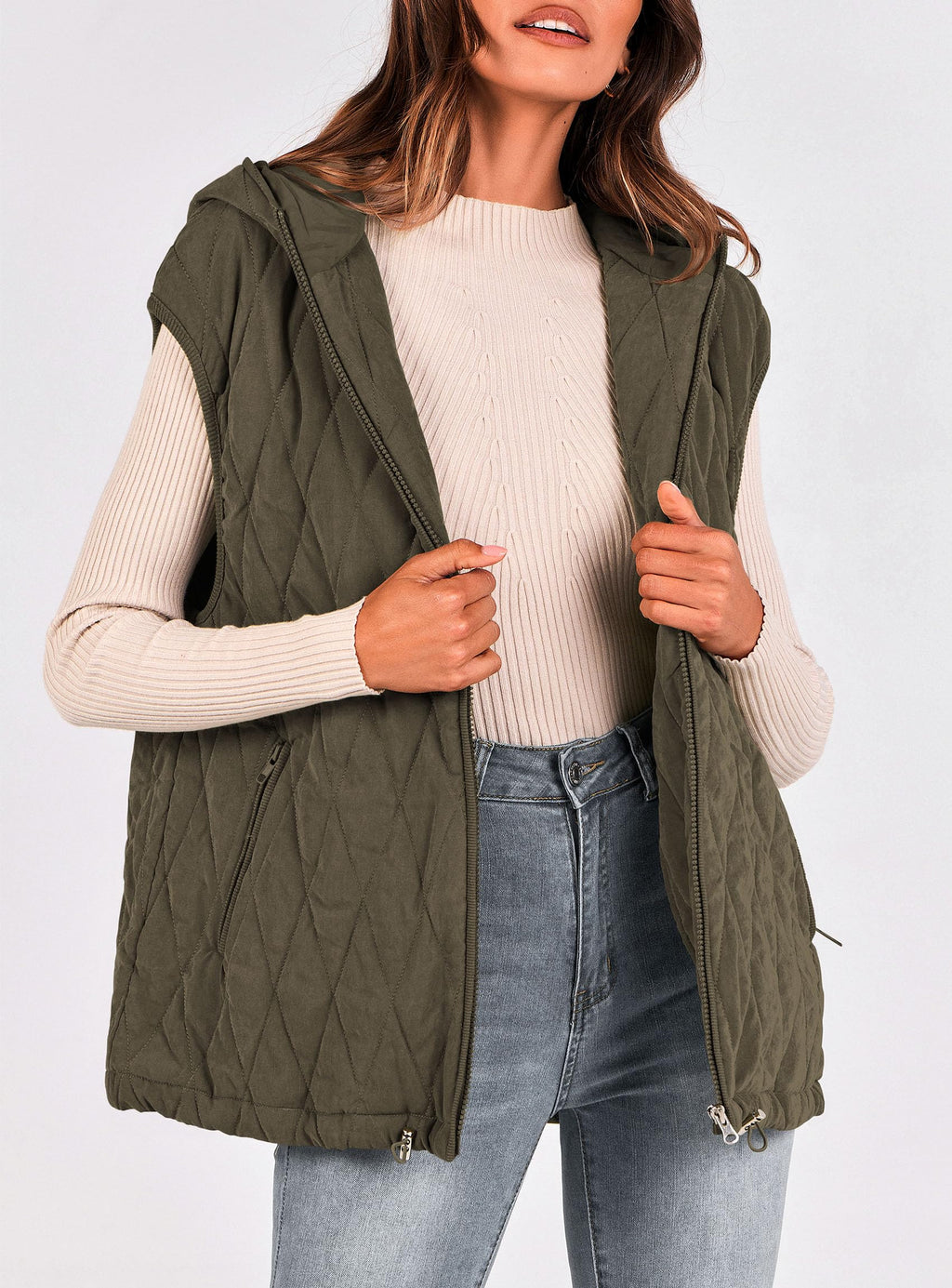 PRETTYGARDEN Women's Fall Spring Vest Casual Sleeveless Hooded Zip Up Jacket Trendy Winter Coat Outerwear