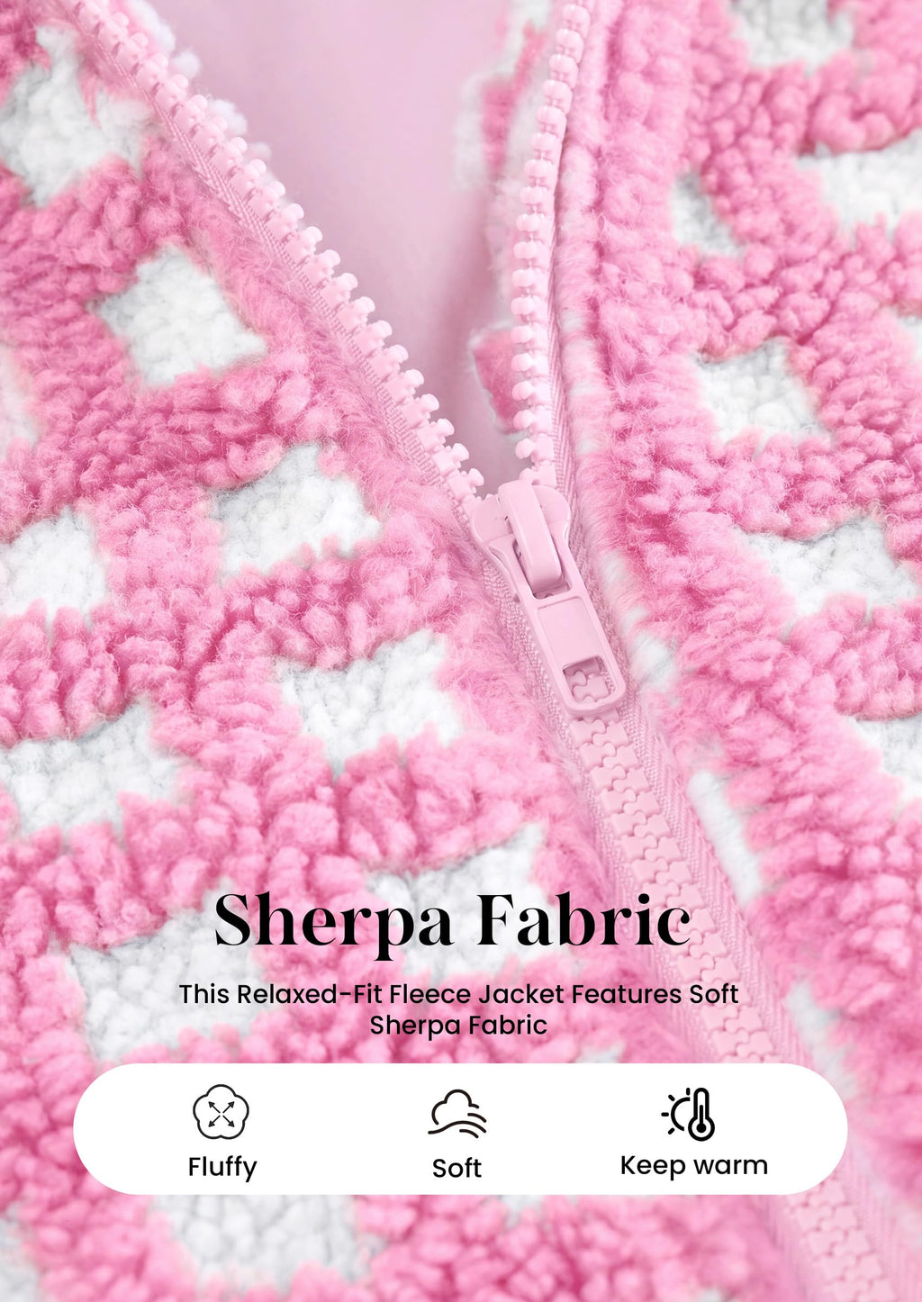 PRETTYGARDEN Women's Gingham Sherpa Fleece Jacket Plaid Cropped Teddy Coat Trendy Y2K Winter Jacket, Zip Up Stand Collar, Side Pockets, Fall Outfit for Casual Daily, Going Out, Streetwear, Outdoor
