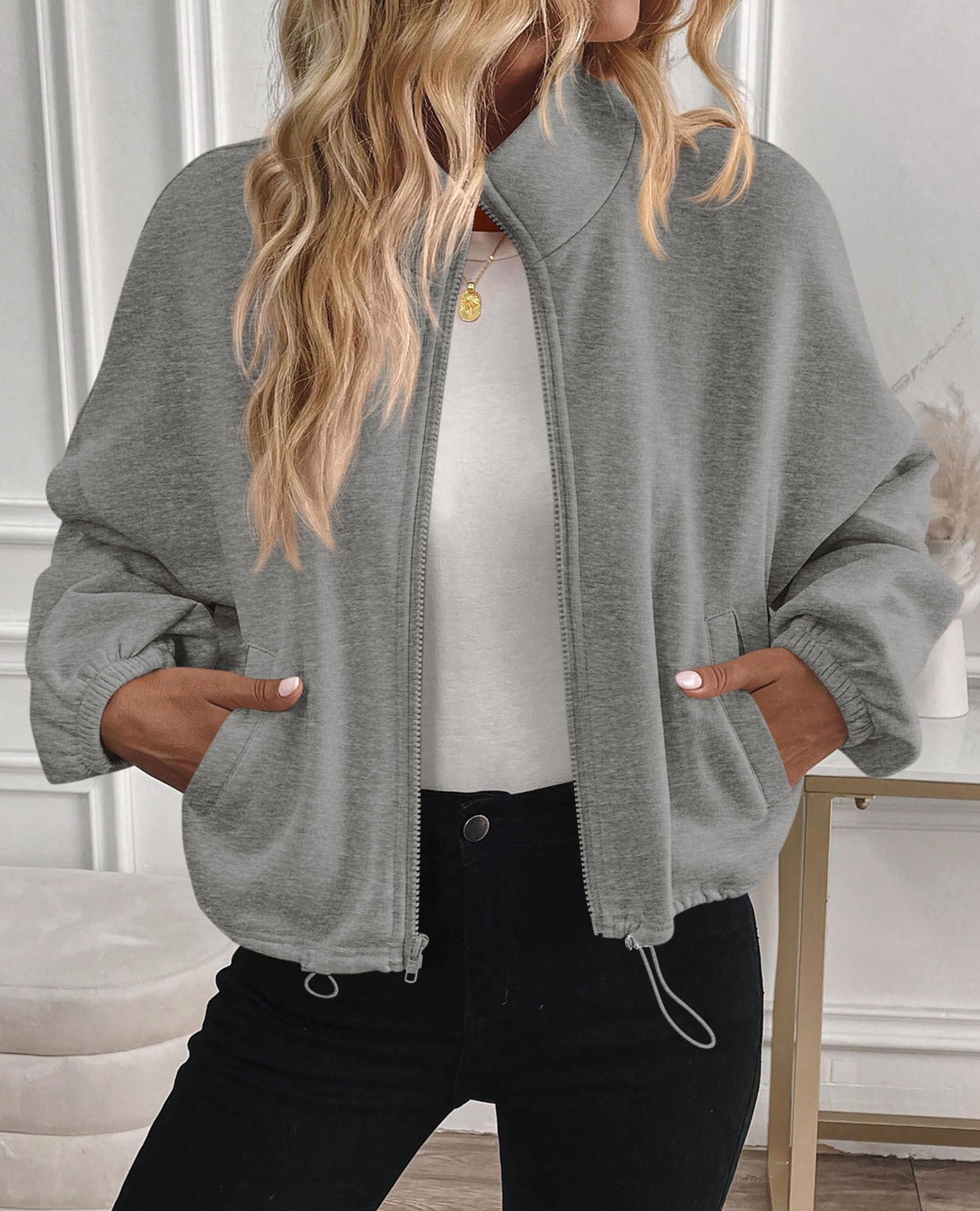 PRETTYGARDEN Womens Zip Up Fleece Cropped Sweatshirt Jacket