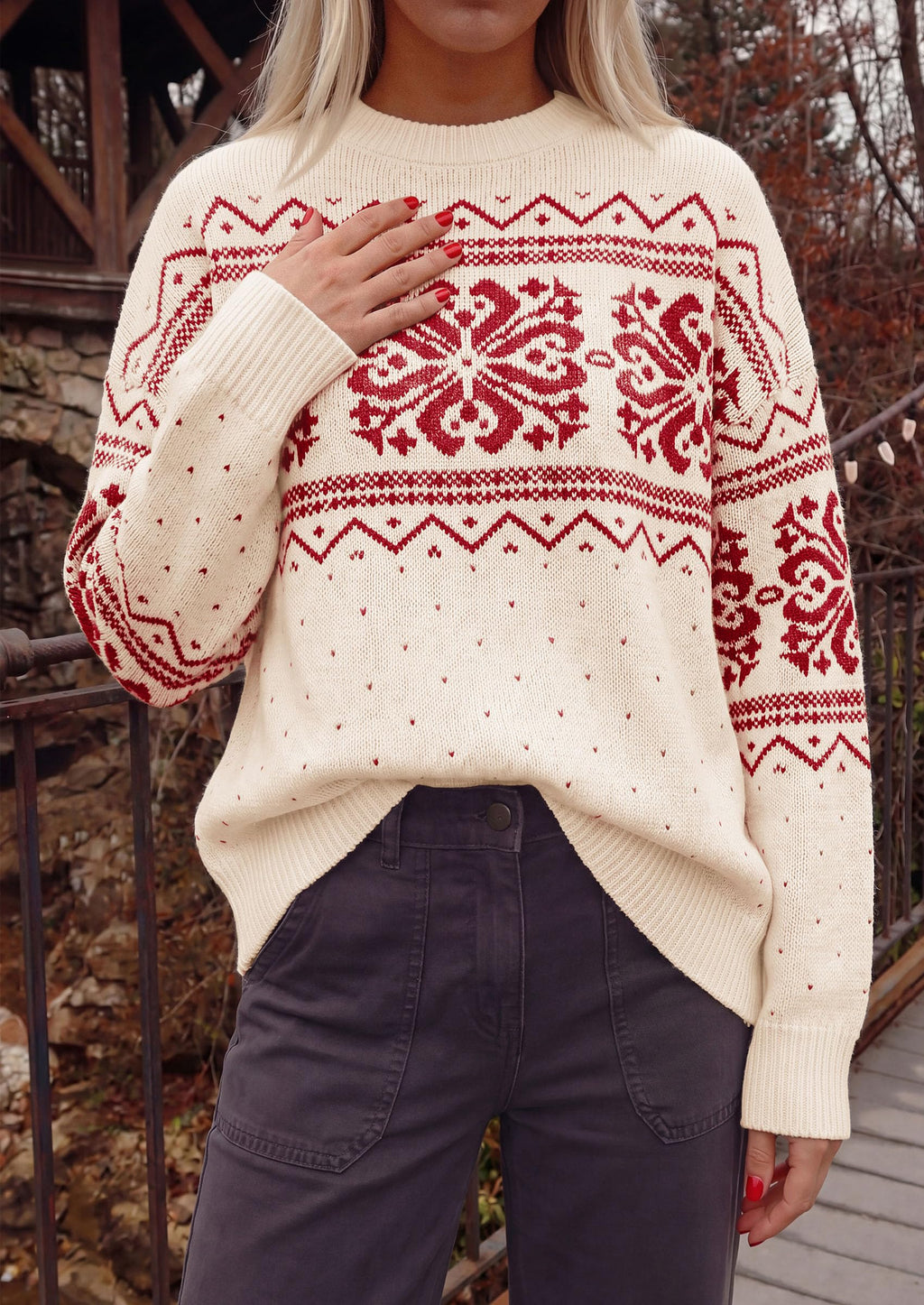 PRETTYGARDEN Women's Fair Isle Oversized Sweater | Relaxed Fit, Soft Cozy Knit, Long Sleeve Pullover, Crew Neck, Going Out Tops, Fall Holiday Outfits, Winter Fashion Clothing
