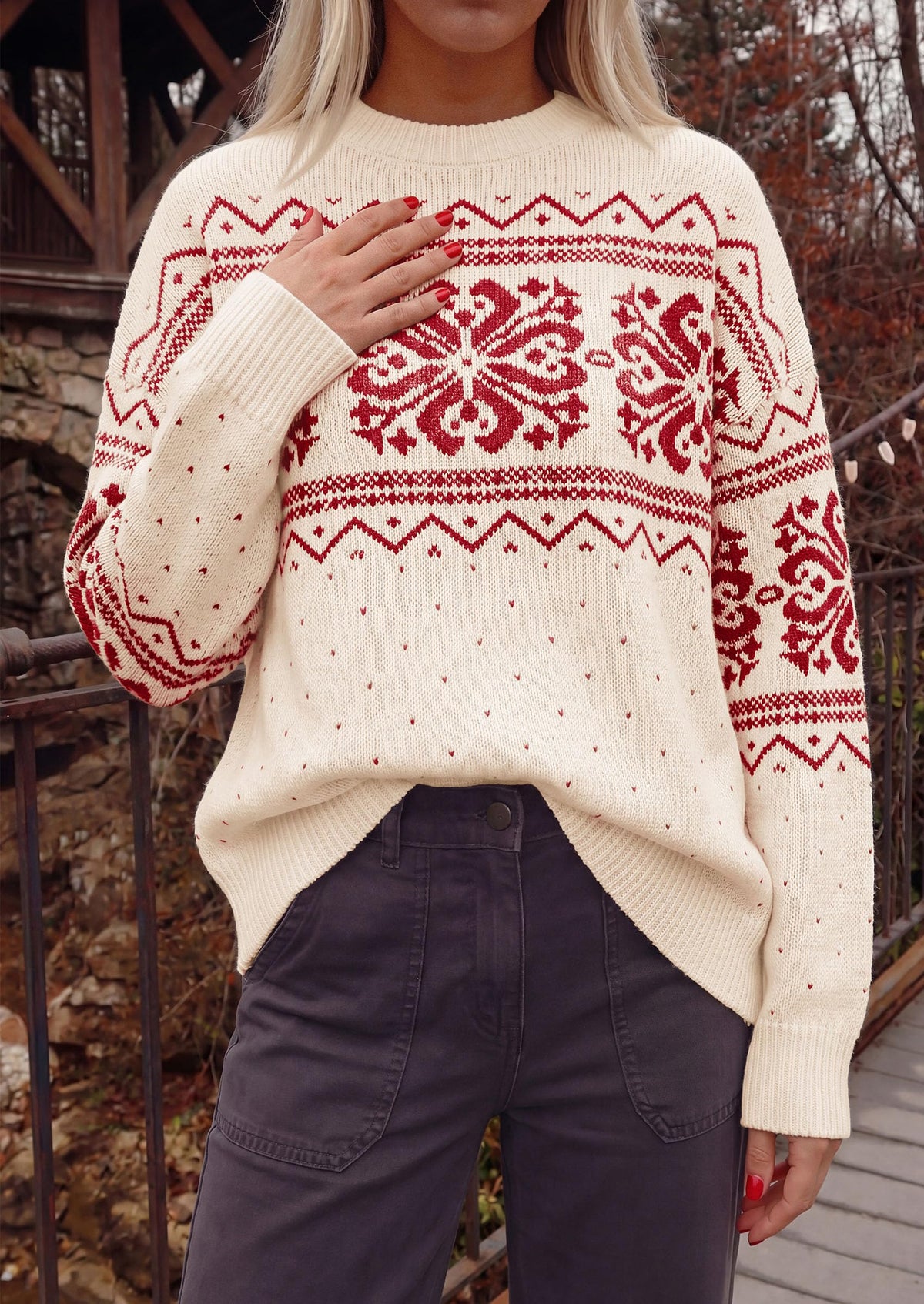 PRETTYGARDEN Women's Fair Isle Oversized Sweater | Relaxed Fit, Soft Cozy Knit, Long Sleeve Pullover, Crew Neck, Going Out Tops, Fall Holiday Outfits, Winter Fashion Clothing