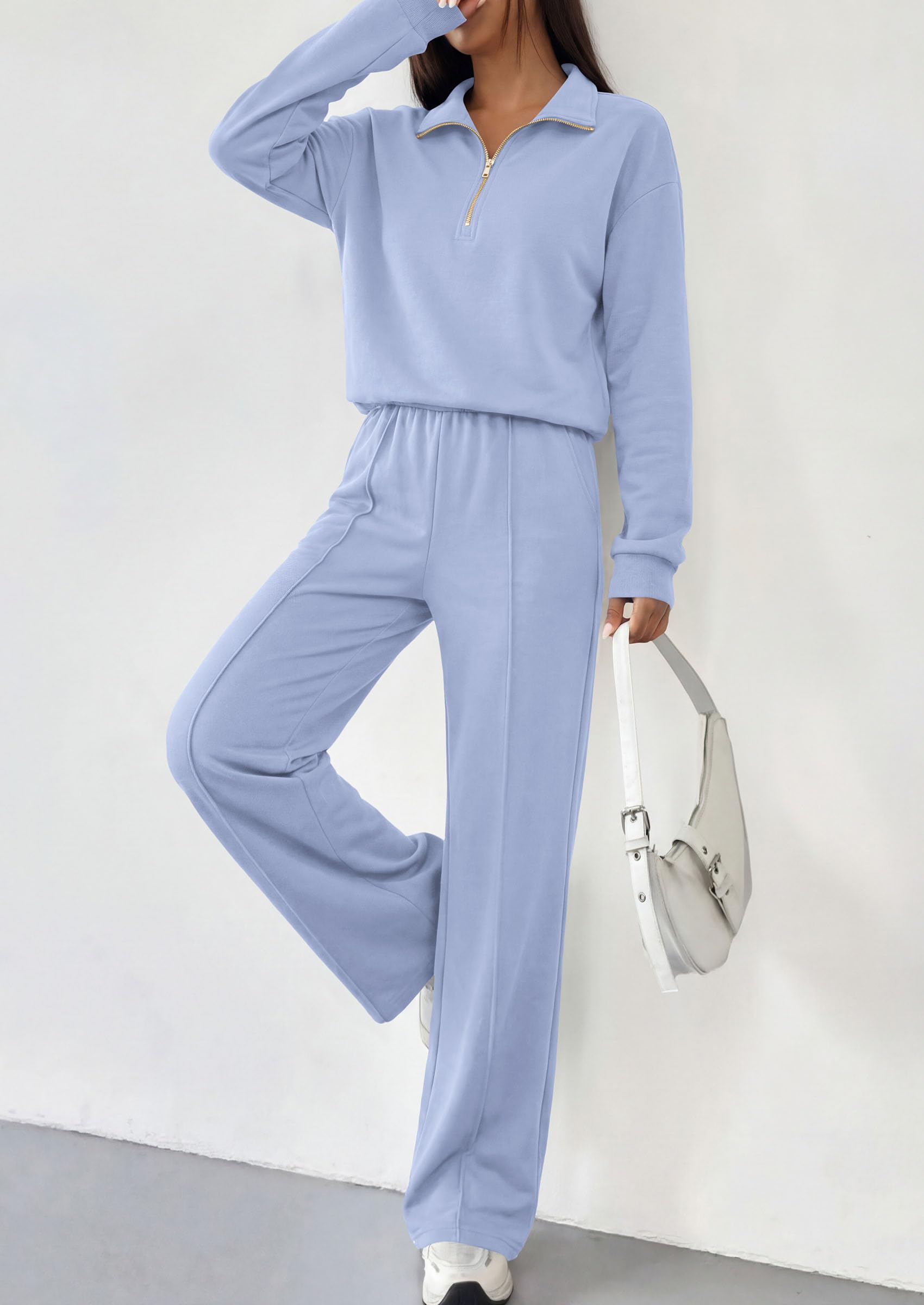 PRETTYGARDEN Women's Lounge Sets 2 Piece Outfits Sweatsuits | Half Zip Pullover Sweatshirts, Wide Leg Pants Pockets, Matching Workout Tracksuits, Airport Travel Resort Wear, Fall Clothes