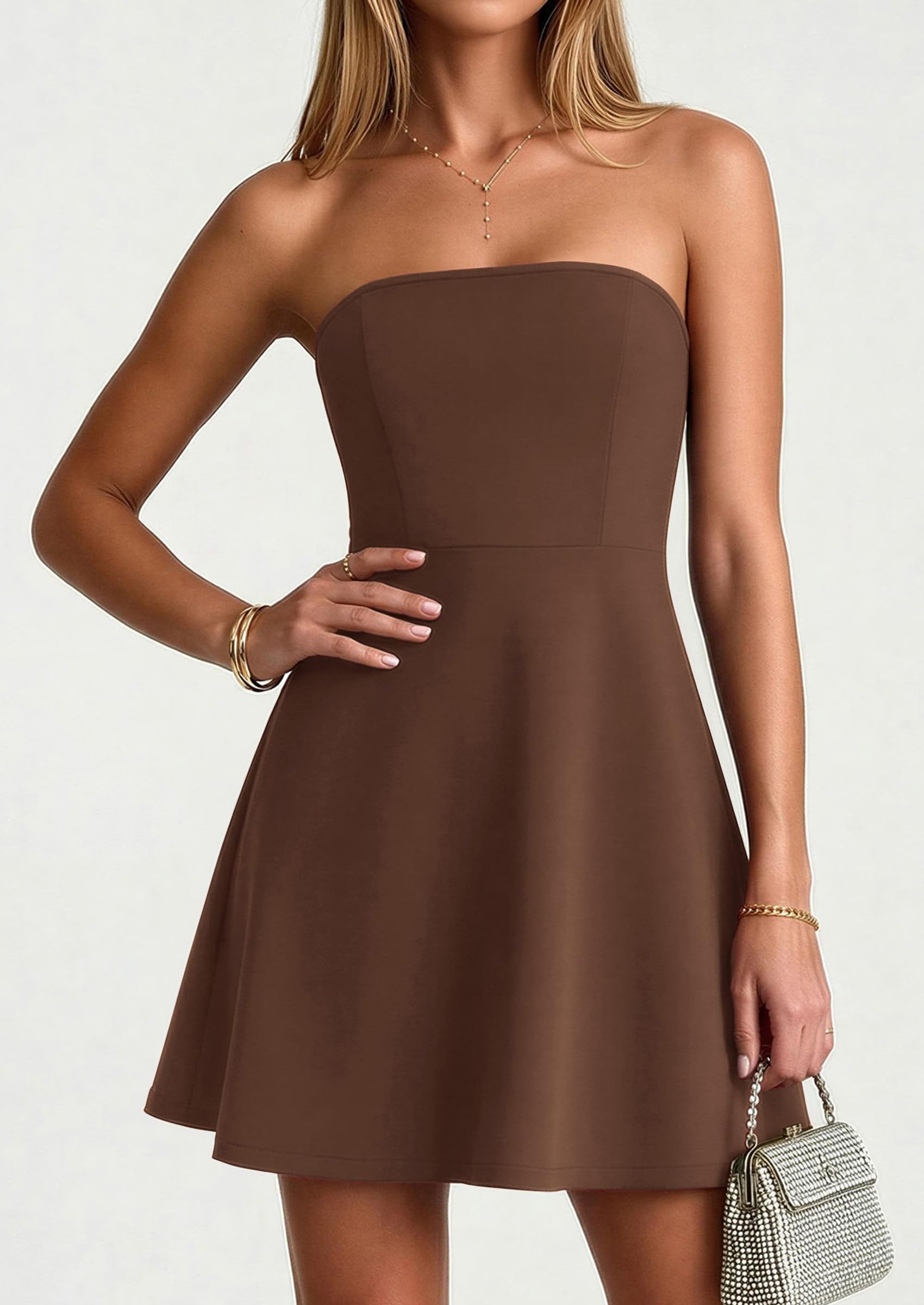 PRETTYGARDEN Women's Strapless Mini Summer Dress  Spring A Line Tube Top Wedding Guest Cocktail Party Short Dresses