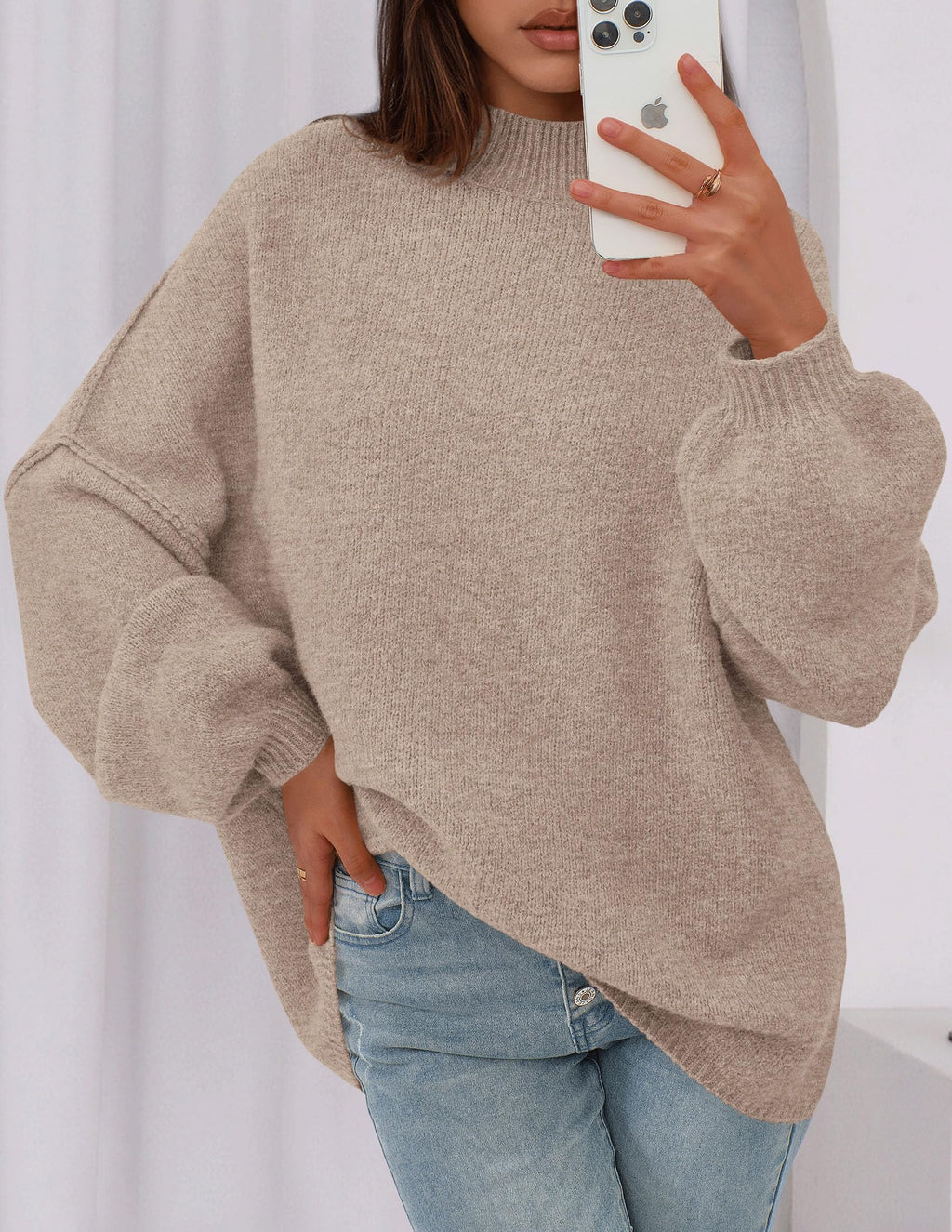PRETTYGARDEN Women's 2026 Fall Oversized Sweaters Chunky Knit Mock Neck Long Sleeve Casual Trendy Pullover Winter Clothes