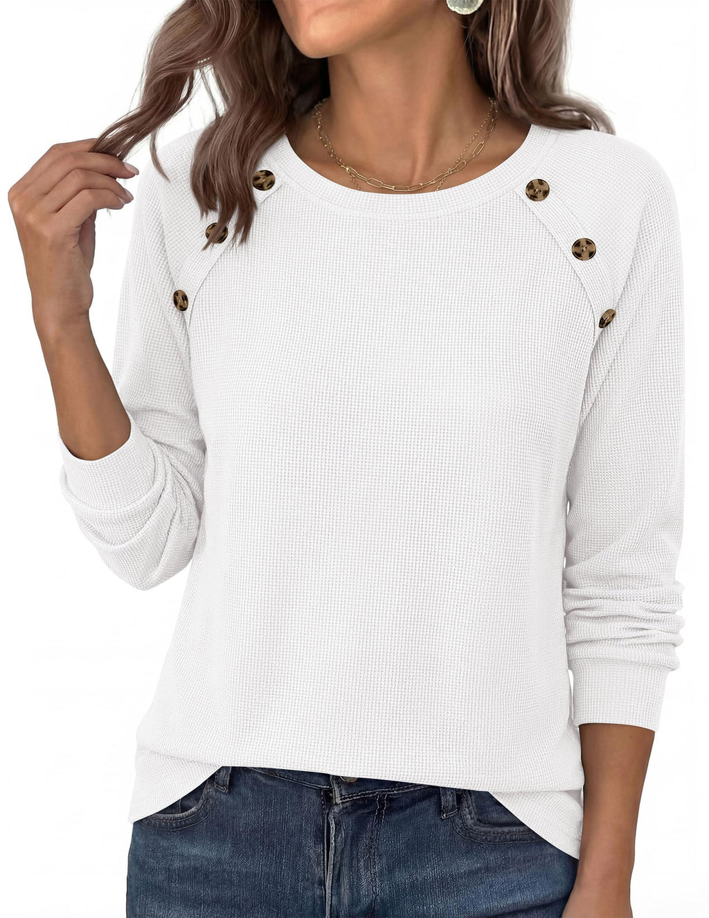 PRETTYGARDEN Long Sleeve Shirts for Women Waffle Knit Tops Fall Fashion Dressy Casual Loose Tunic Blouse Winter Clothing