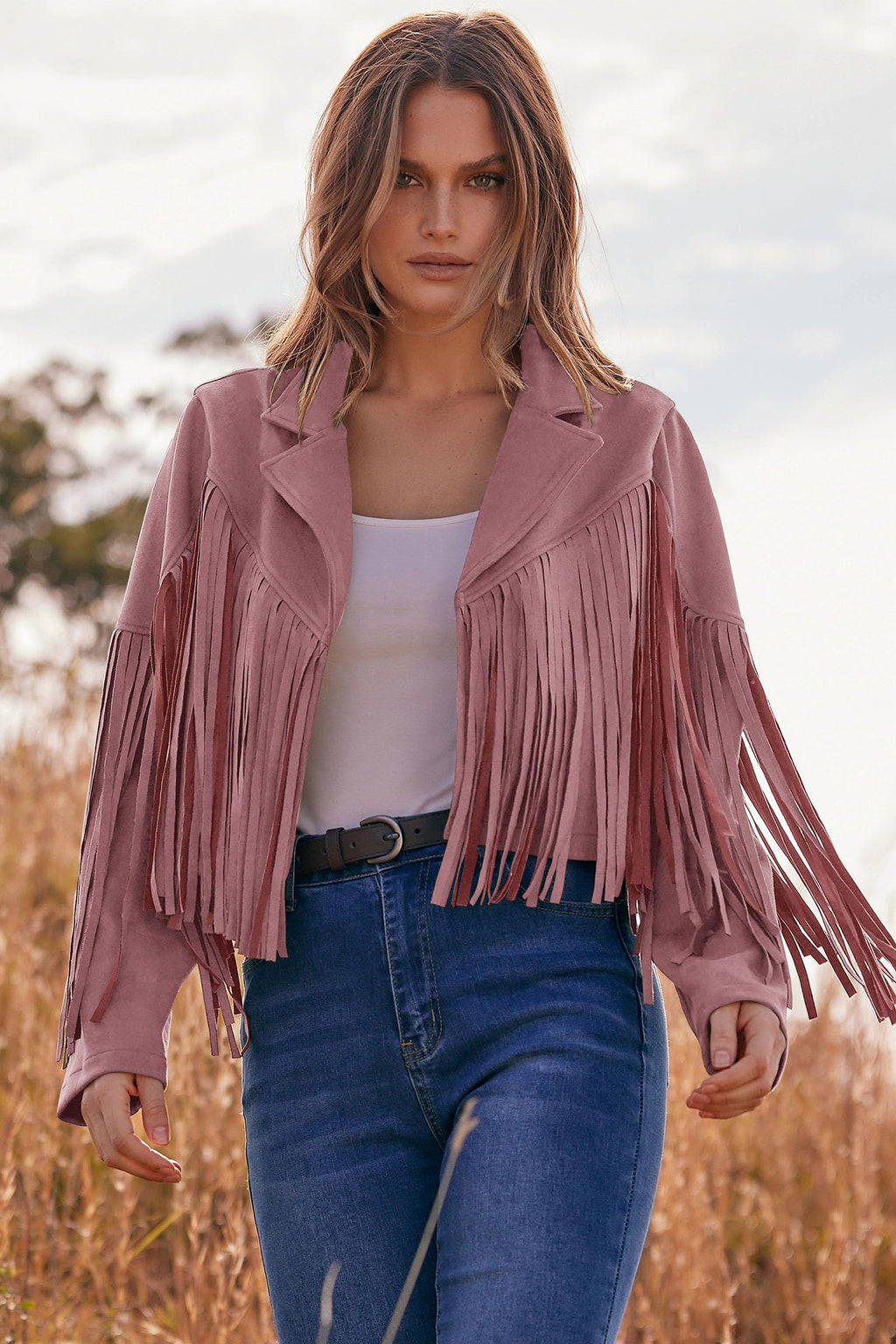 PRETTYGARDEN Women's Fringe Faux Suede Leather Jackets Fall Fashion Tassel Motorcycle Cropped Coats