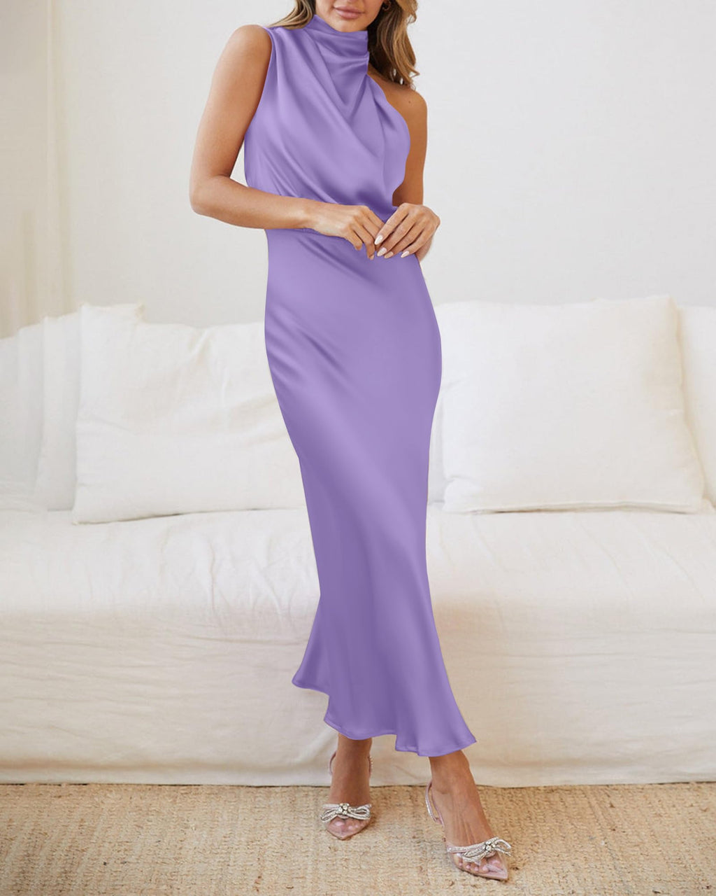BTFBM Cocktail Dresses for Women Summer Satin Silk Sleeveless Mock Neck Maxi Wedding Guest Dress Spring Outfits