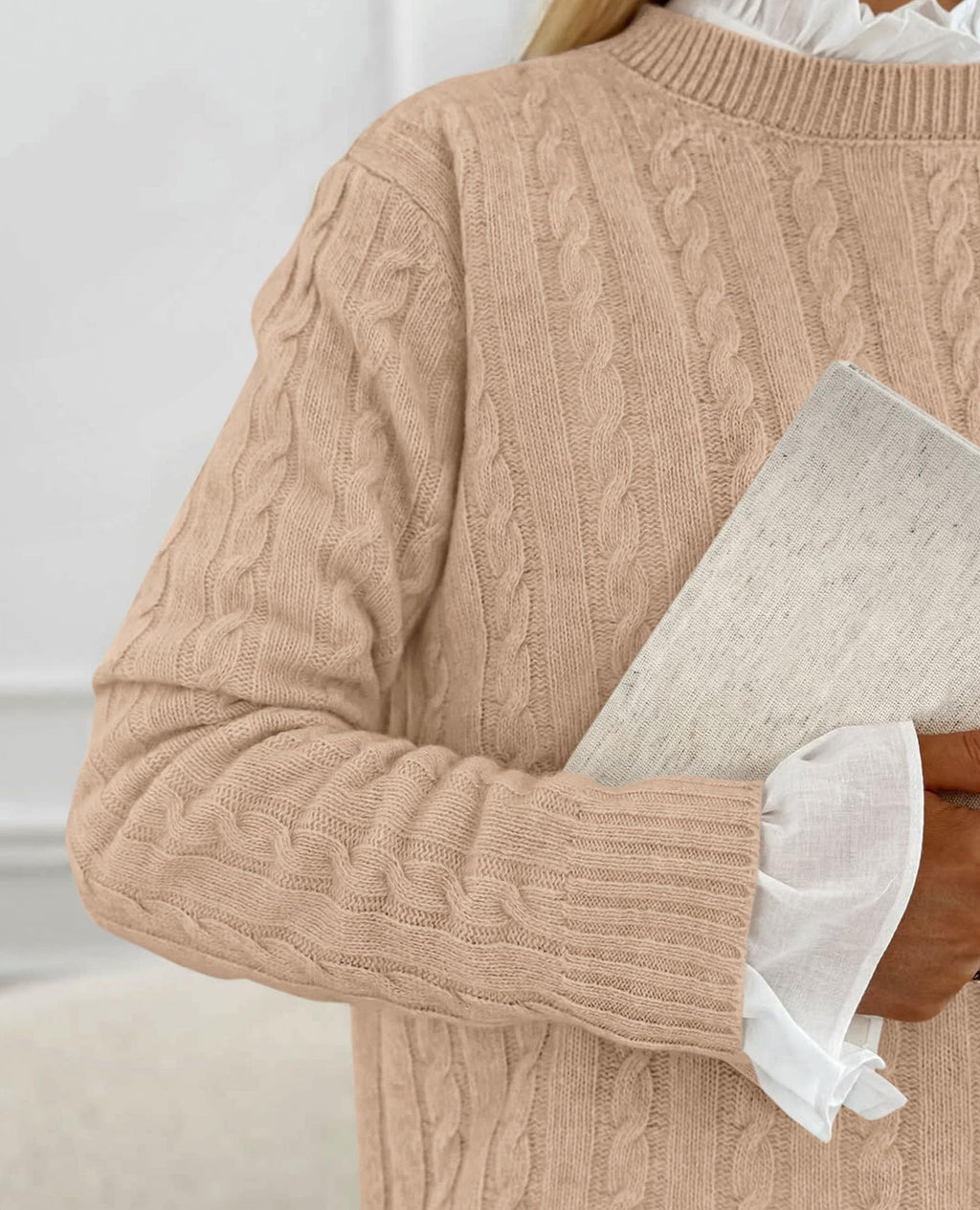 PRETTYGARDEN Women's Cable Knit Sweaters Long Sleeve Pullover Fall Outfits Soft Cozy Knit Tops, Ribbed Crewneck Regular Fit, Basic Daily, Work Business Casual, Teacher Outfits, Winter Layer Clothing