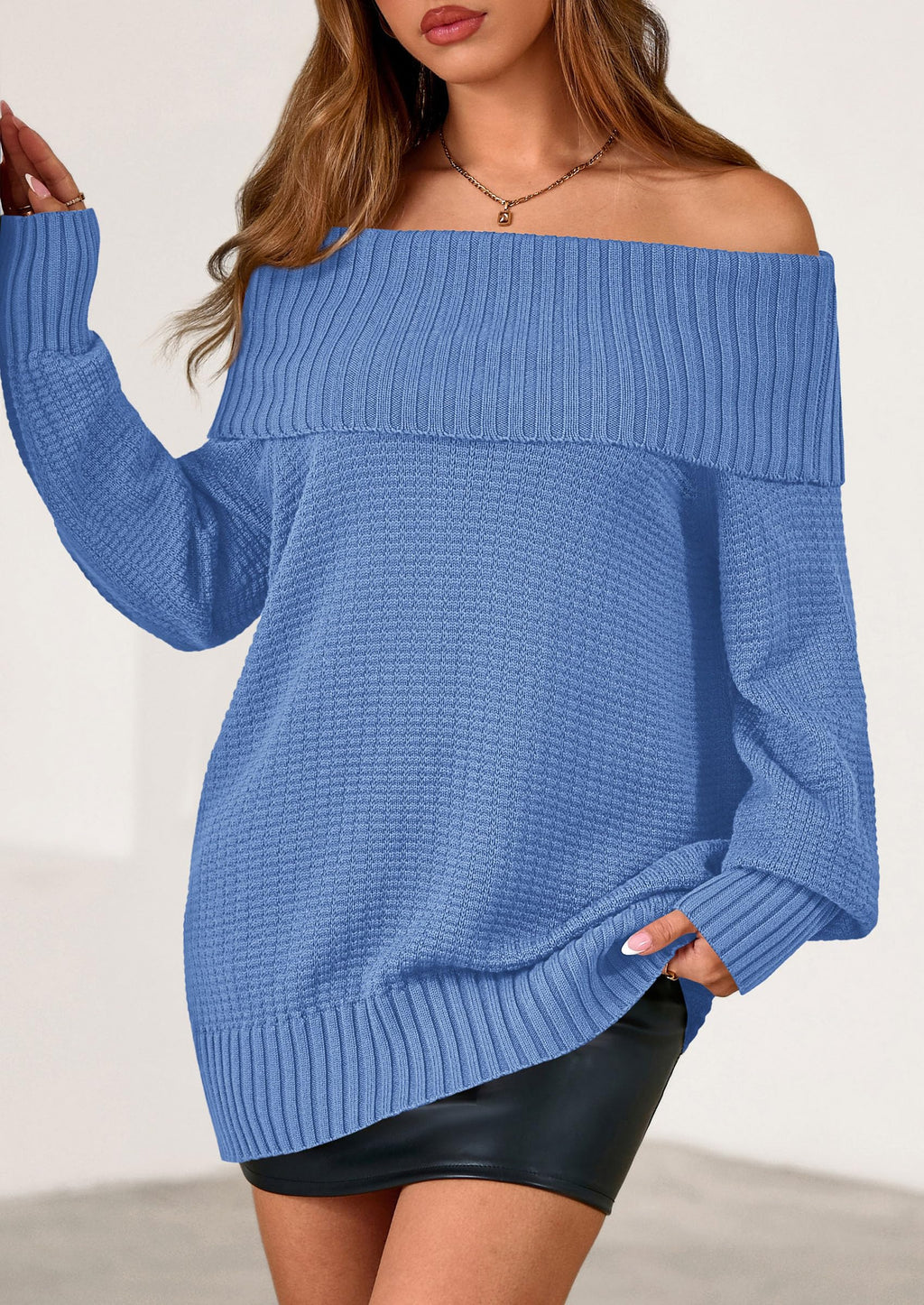 PRETTYGARDEN Womens Off The Shoulder Sweater Long Sleeve Tops Loose Knit Pullover Sweaters Fashion Fall Clothes