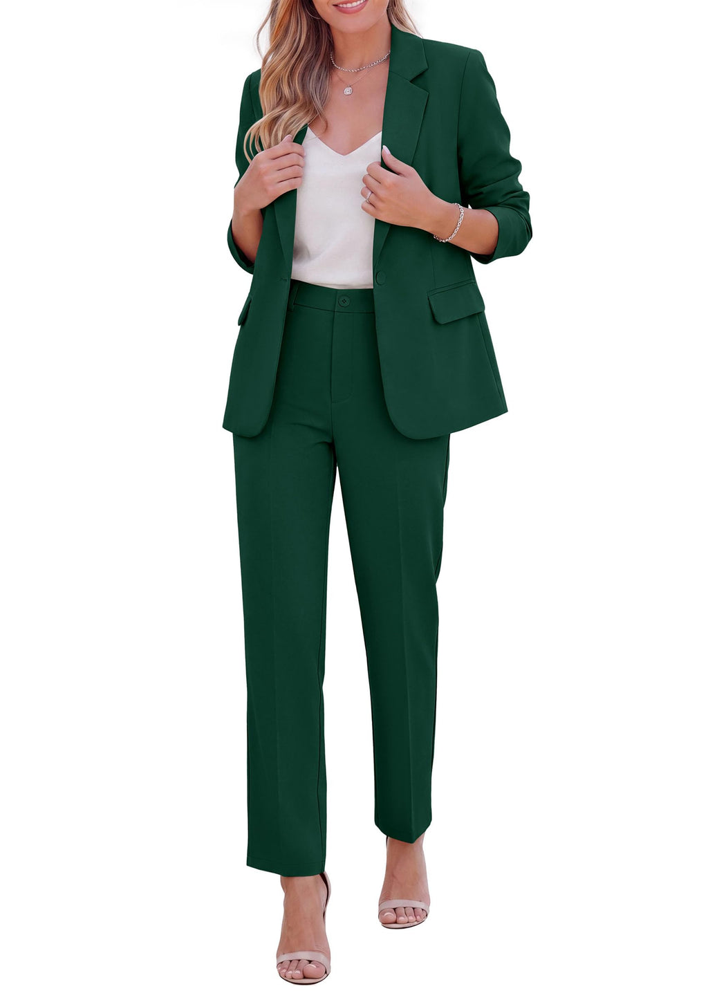 PRETTYGARDEN Two Piece Sets for Women Dressy Pant Suits Lapel Blazer,Straight Leg Dress Pants,Professional Interview Suit Set,Business Casual Outfits,Office Work Clothes,Fall Winter