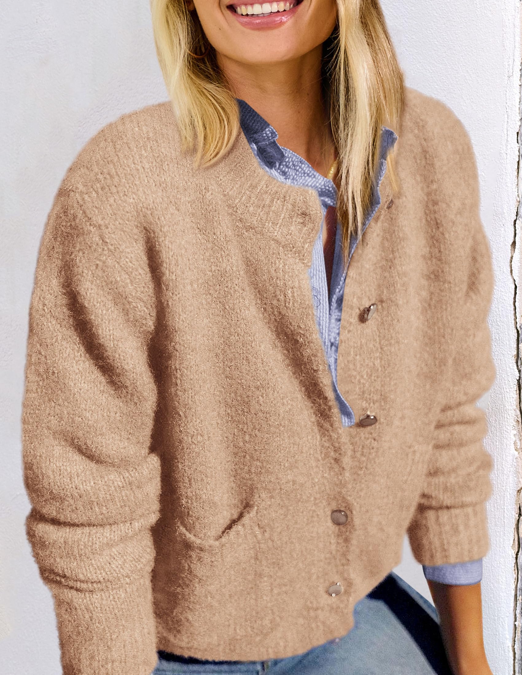 PRETTYGARDEN Women's Knit Cardigan Sweaters Casual Long Sleeve Open Front Button Up Ribbed Fall Spring Sweater Jackets