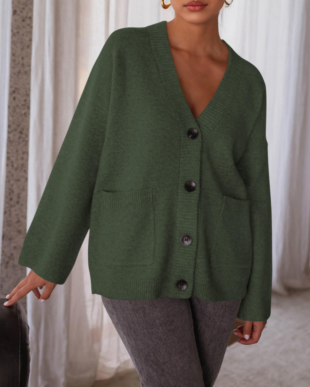 BTFBM Oversized Cardigan Sweaters for Women Trendy Fall Fashion Button Down Long Sleeve Chunky Knit Cardigans