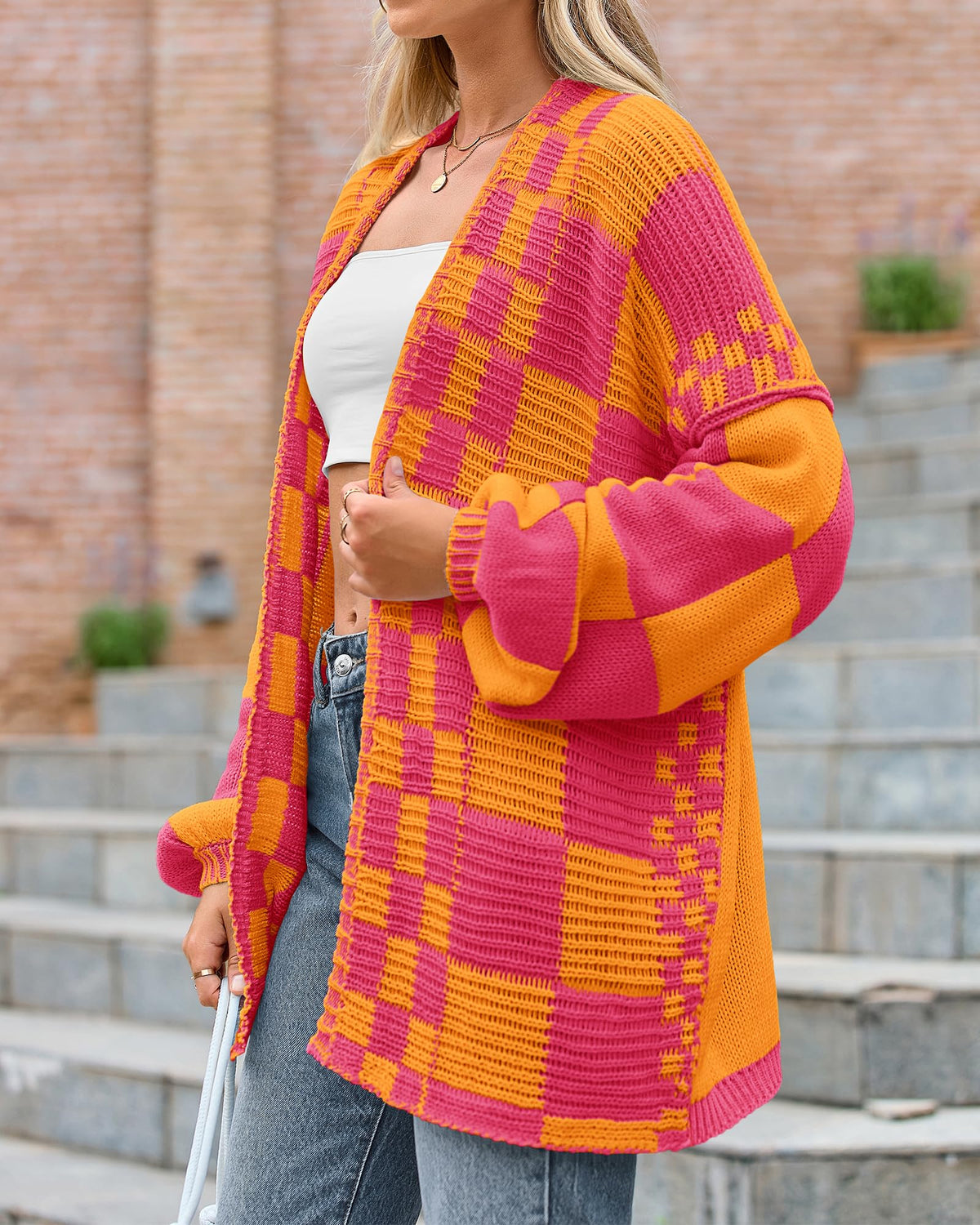 BTFBM Casual Cardigan Sweater for Women Fall Long Sleeve Sweaters Fall Outfits, Loose Fit,Solid,Open Front Chunky Knit Sweaters,Chunky Cardigan Sweaters For Women,Checkered Outwear Coat