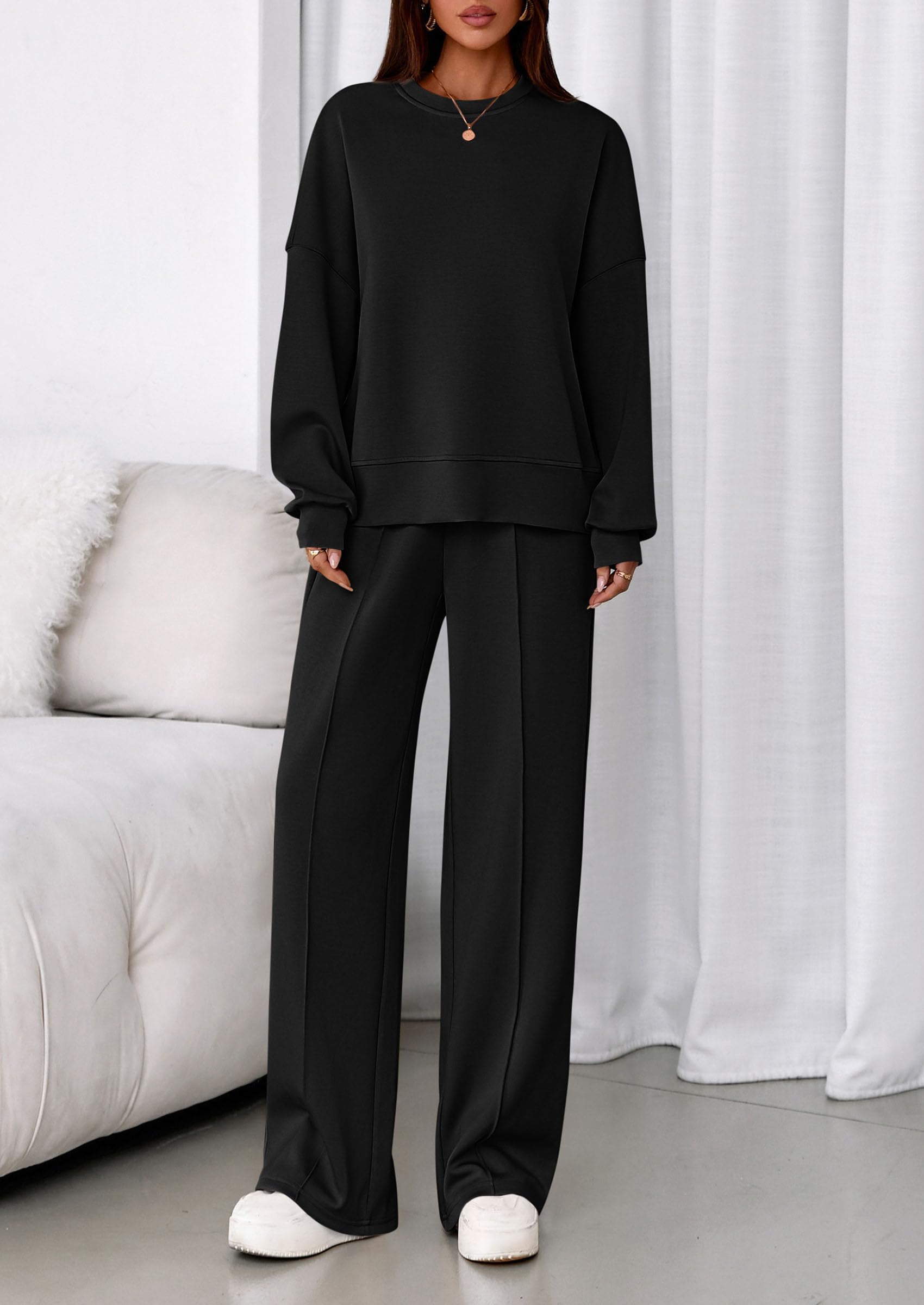 PRETTYGARDEN 2 Piece Sets For Women Fall Trendy Long Sleeve Sweatshirt Wide Leg Pants Loungewear Set Matching Sweatsuit