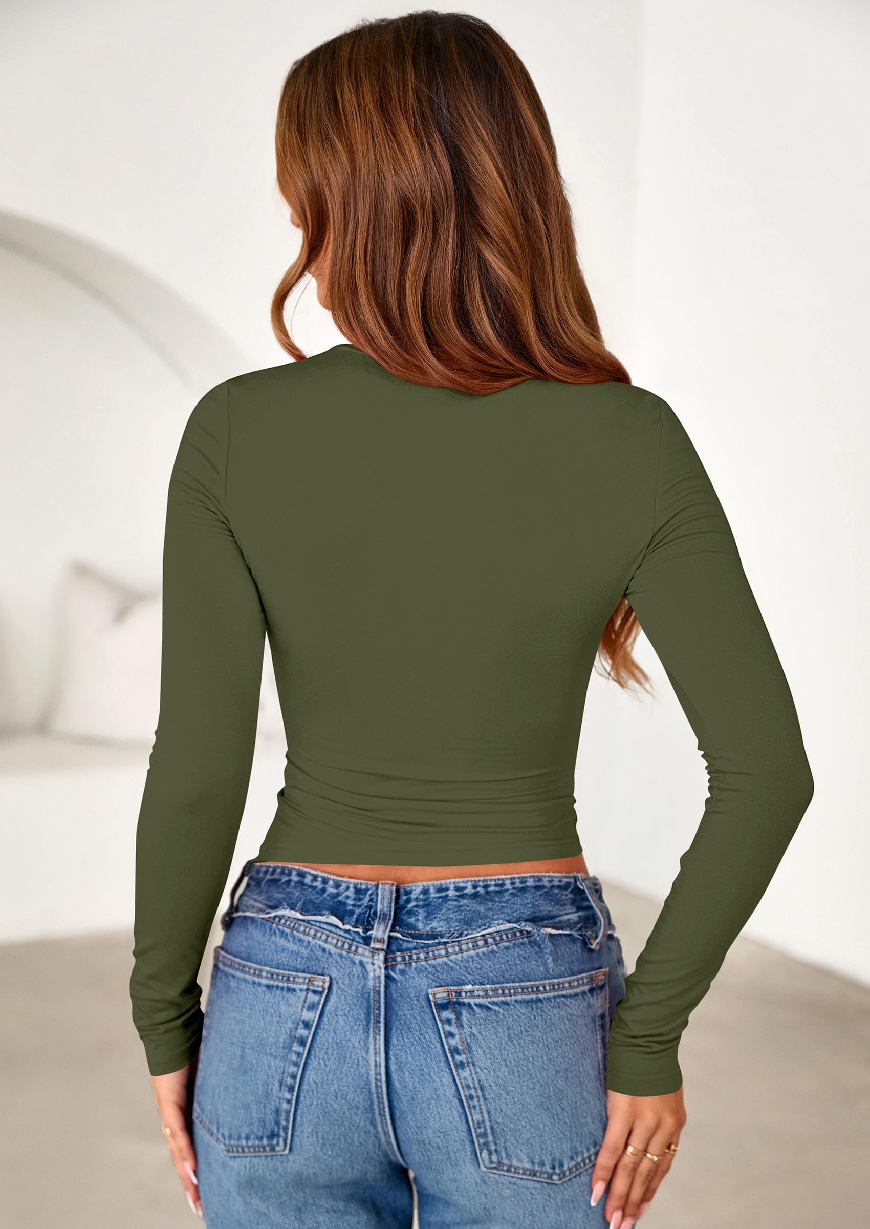 PRETTYGARDEN Womens Long Sleeve Shirts Fall Trendy Crewneck Slim Fit Asymmetrical Going Out Tops Ruched Tee Y2k Clothes