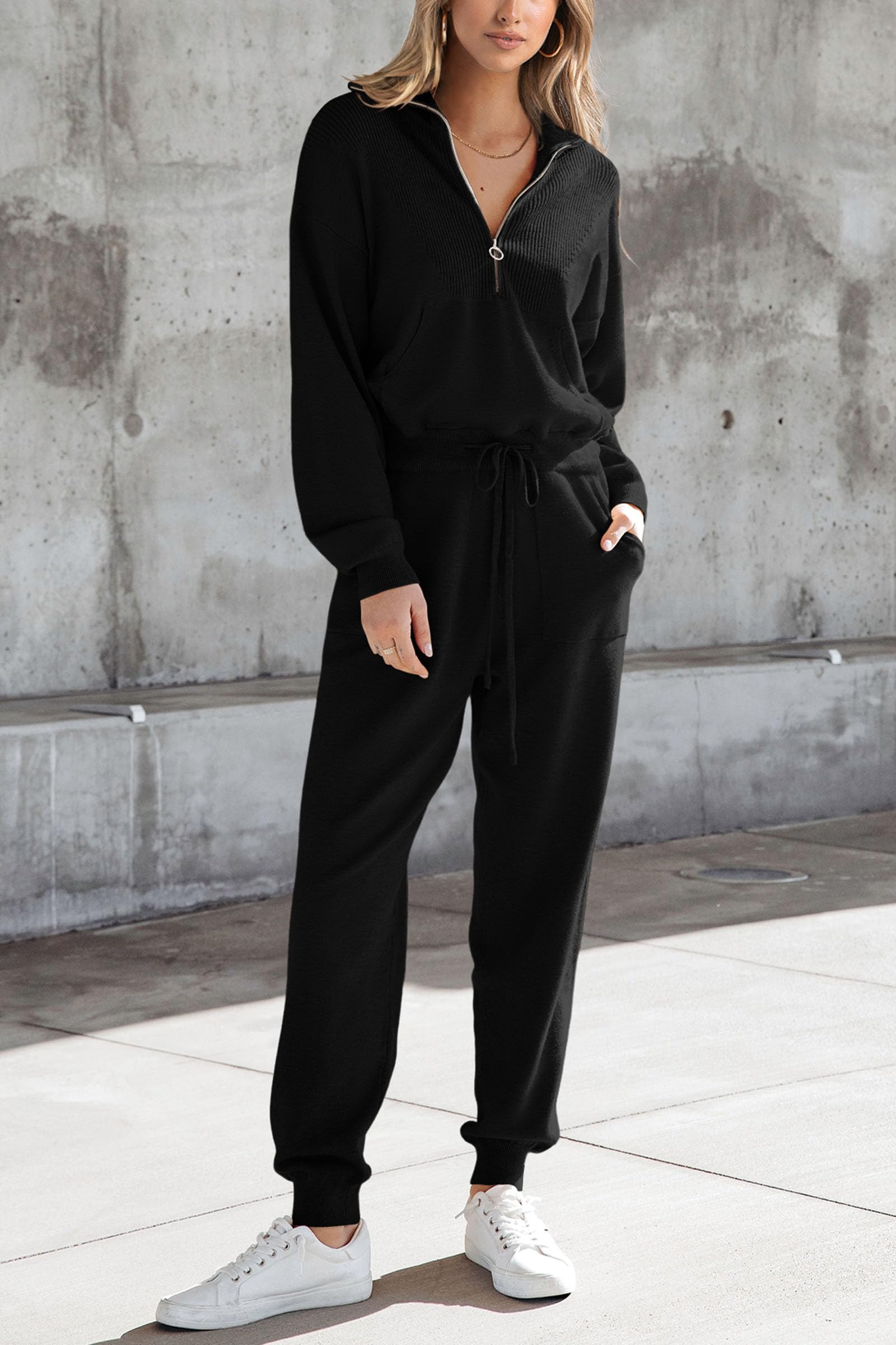 PRETTYGARDEN Women's 2 Piece Sweater Set Pullover Zip Up Sweatshirt Jogger Sweatpants Tracksuit Casual Outfit