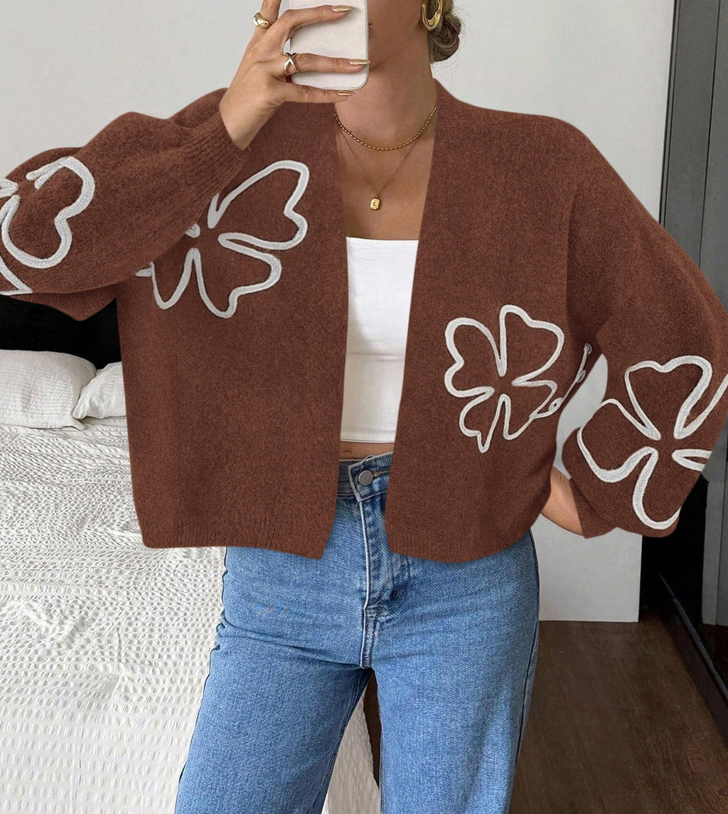 PRETTYGARDEN Women's Floral Oversized Cardigan Sweaters Trendy Fall Outfits Long Sleeve Sweater Jacket, Open Front Coat, Cozy Soft Chunky Knit, Casual Outerwear,Winter Fashion Clothing