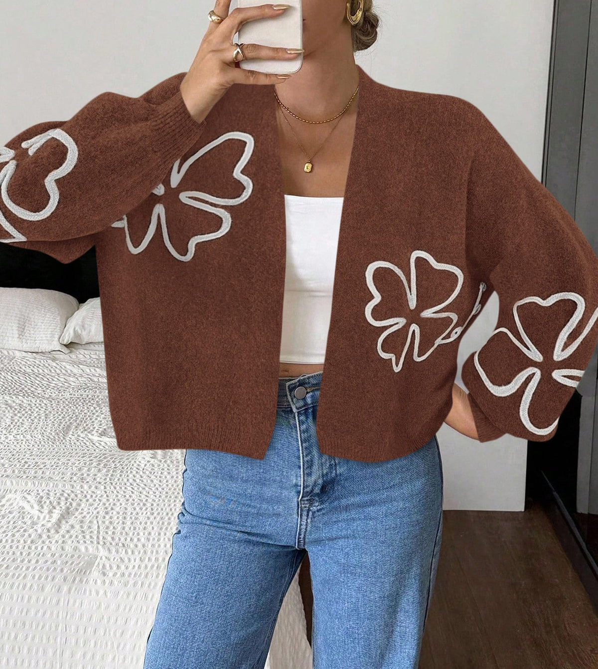 PRETTYGARDEN Women's Floral Oversized Cardigan Sweaters Trendy Fall Outfits Long Sleeve Sweater Jacket, Open Front Coat, Cozy Soft Chunky Knit, Casual Outerwear,Winter Fashion Clothing