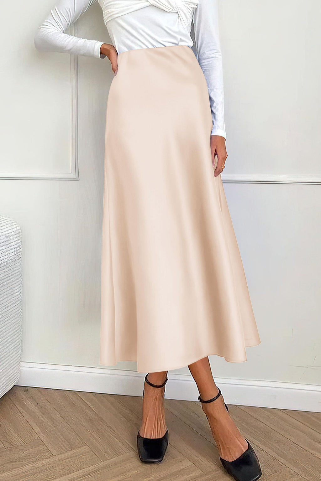 PRETTYGARDEN Women's Satin Skirts Dressy Casual Fall High Waisted Cocktail Wedding Flowy Elegant A Line Midi Skirt
