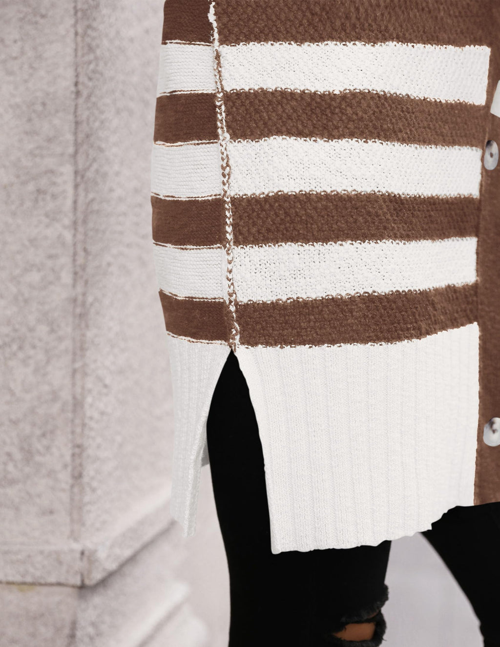 PRETTYGARDEN Women's Winter Striped Cardigan Sweaters Long Sleeve Button Down Open Front Chunky Knit Oversized Sweater Coat