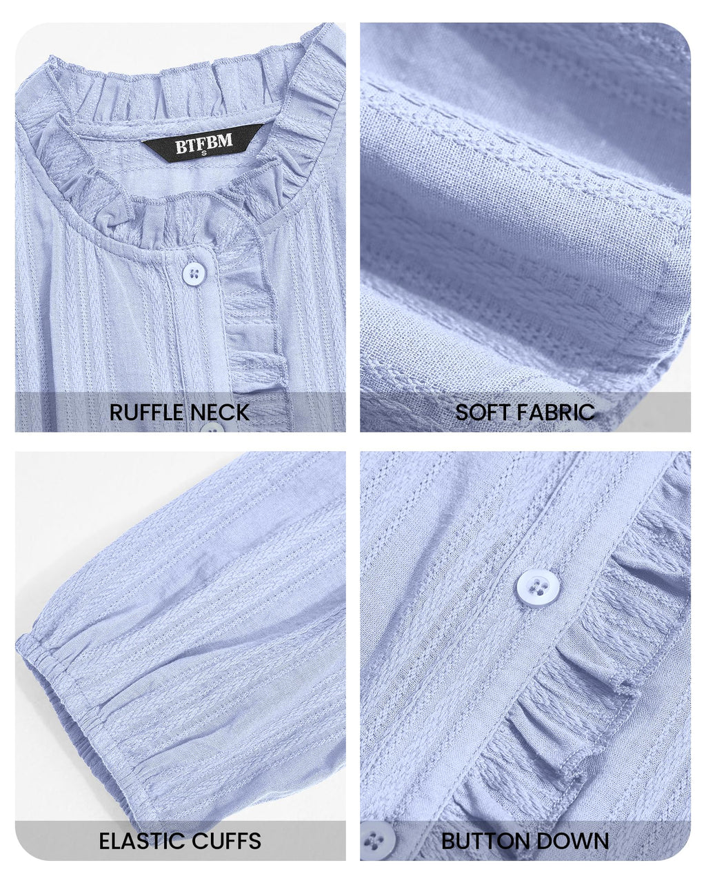 BTFBM Long Sleeve Shirts for Women Trendy Ruffle Tops Lightweight Button Down Shirt Loose Spring Blouses