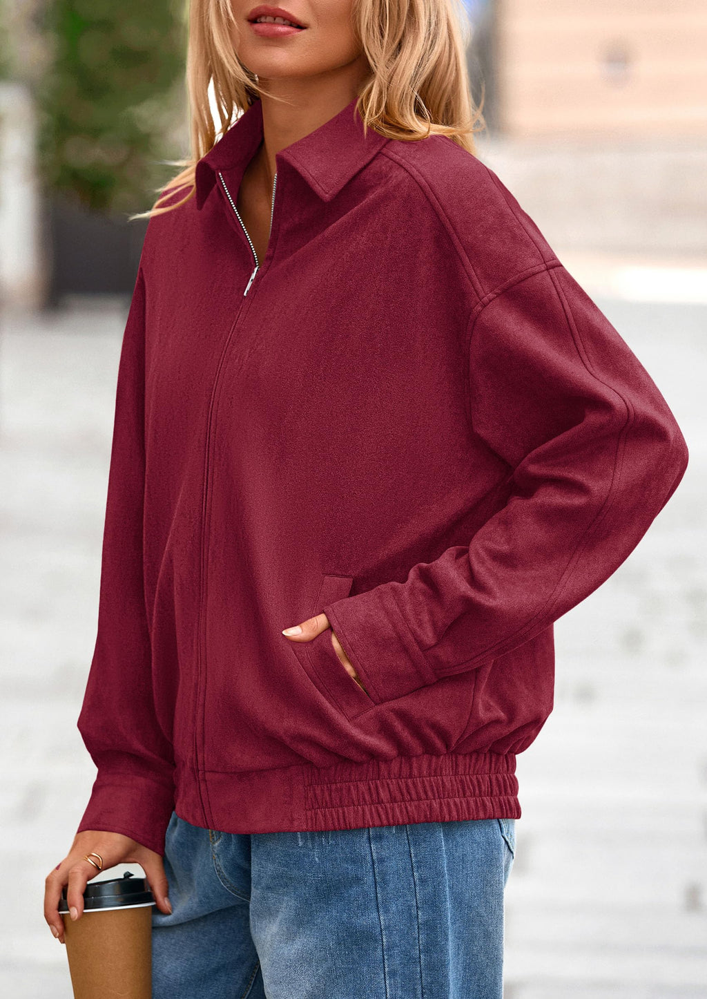 PRETTYGARDEN Faux Suede Bomber Jacket Women Fall Fashion Casual Zip Up Oversized Trendy Winter Clothing Outerwear Coats
