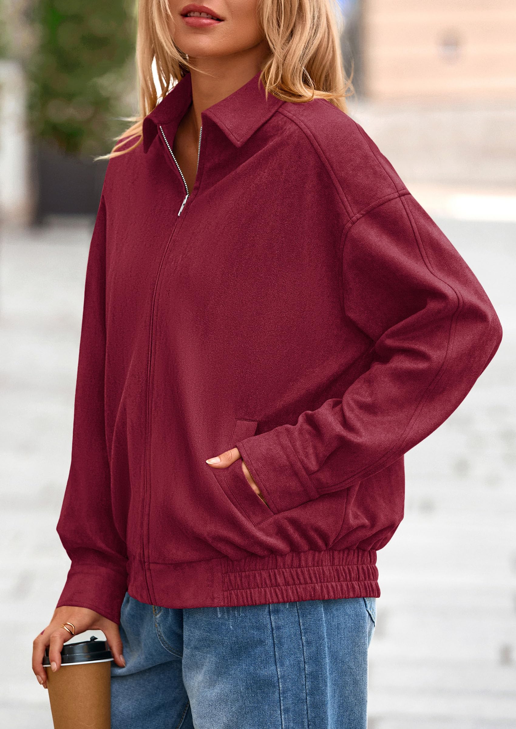 PRETTYGARDEN Faux Suede Bomber Jacket Women Fall Fashion Casual Zip Up Oversized Trendy Winter Clothing Outerwear Coats